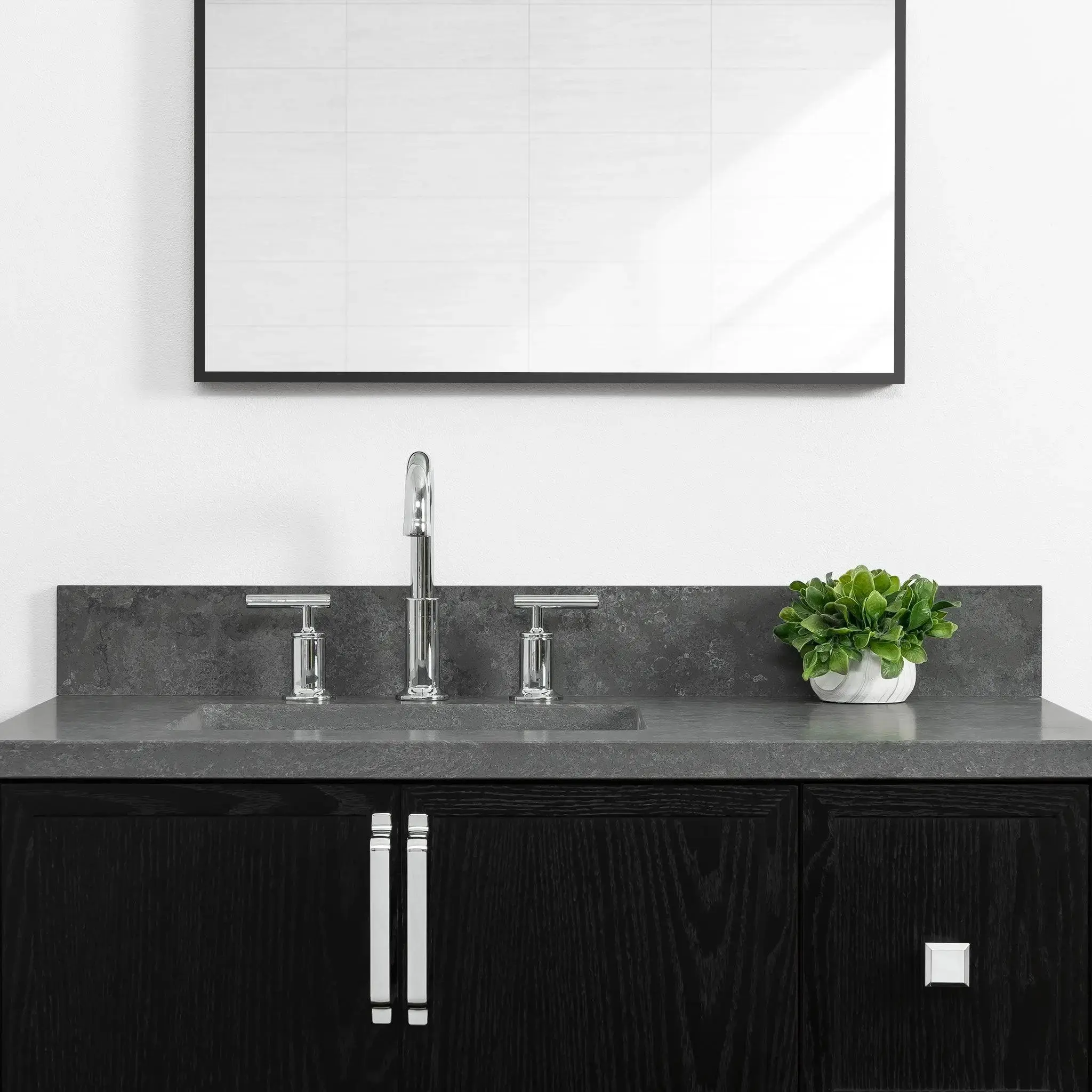 Cape Breton 36" Wall Mount Blackened Oak Bathroom Vanity, Left Sink - Image 4
