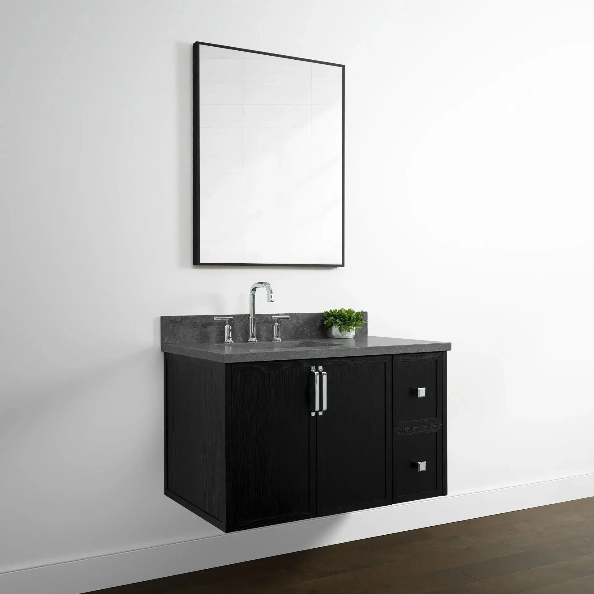 Cape Breton 36" Wall Mount Blackened Oak Bathroom Vanity, Left Sink - Image 5