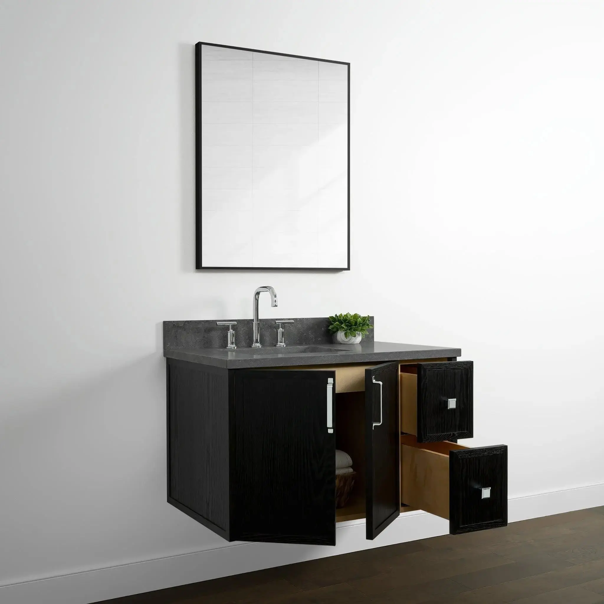 Cape Breton 36" Wall Mount Blackened Oak Bathroom Vanity, Left Sink - Image 6