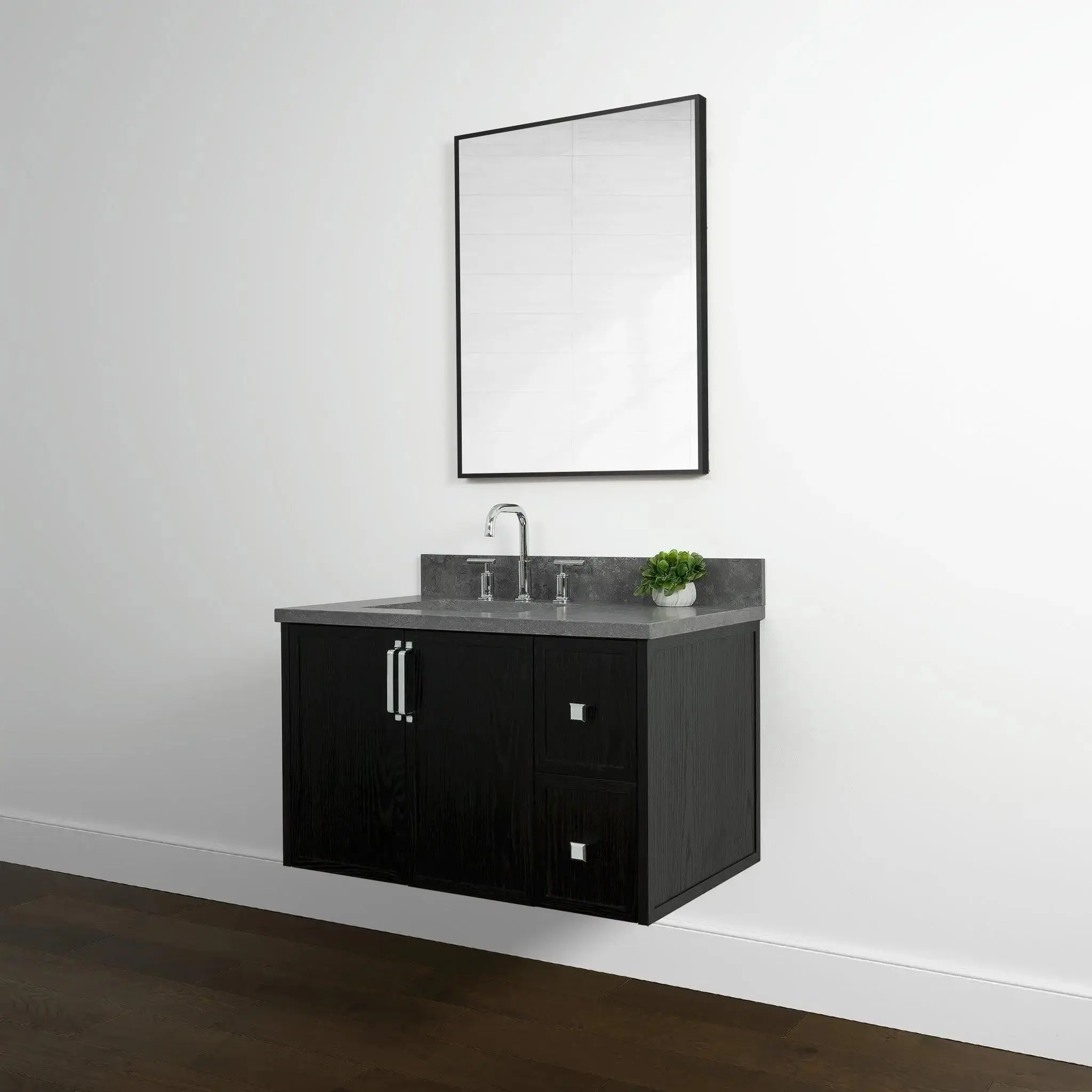 Cape Breton 36" Wall Mount Blackened Oak Bathroom Vanity, Left Sink - Image 7