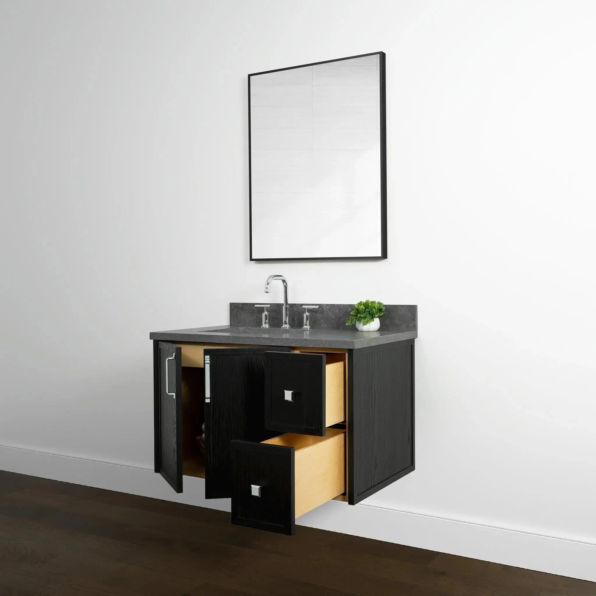 Cape Breton 36" Wall Mount Blackened Oak Bathroom Vanity, Left Sink - Image 8