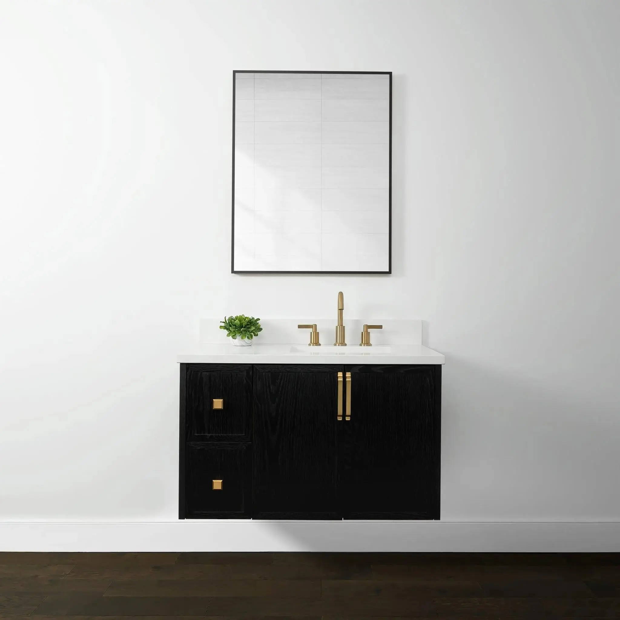 Cape Breton 36" Wall Mount Blackened Oak Bathroom Vanity, Right Sink - Image 11