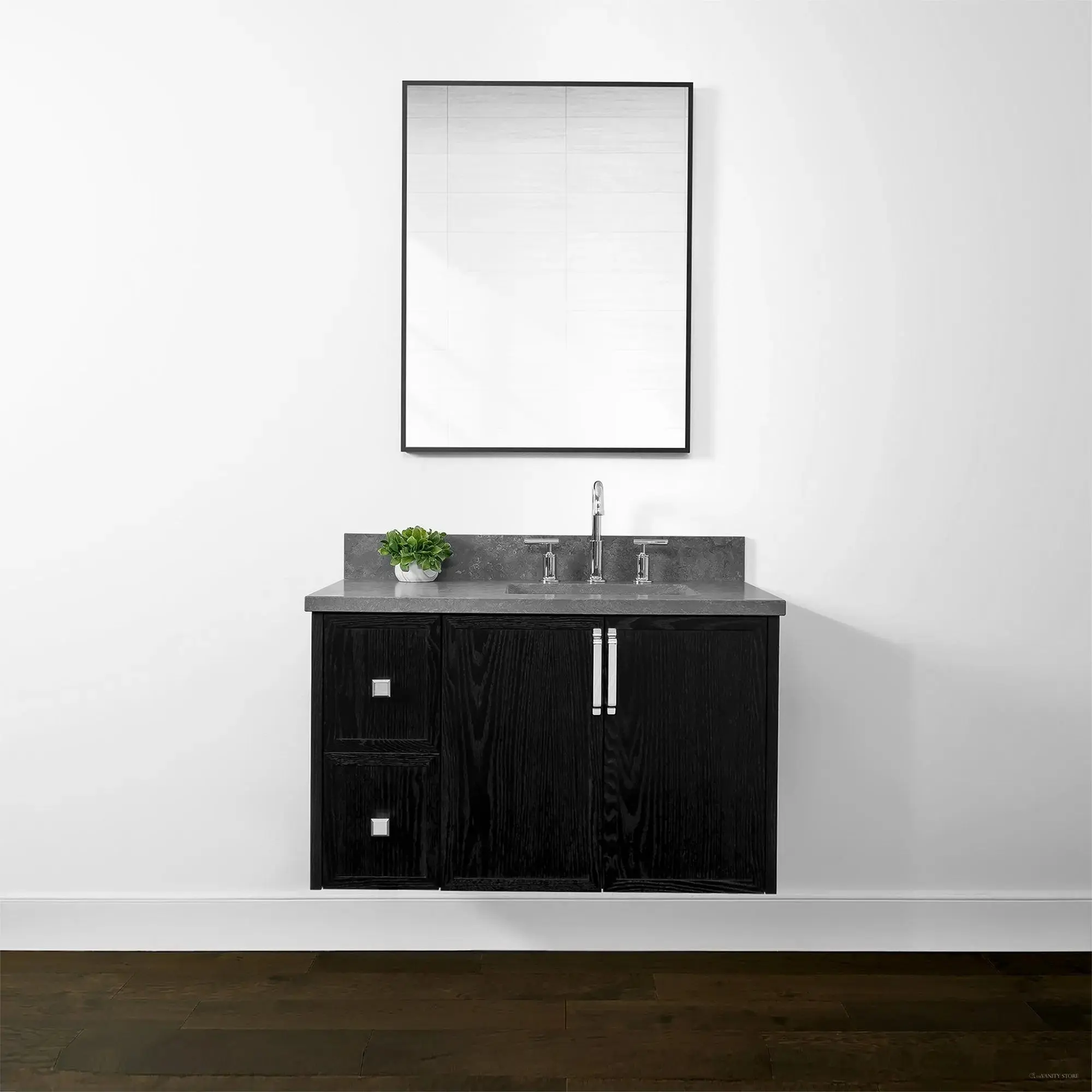 Cape Breton 36" Wall Mount Blackened Oak Bathroom Vanity, Right Sink - Image 2