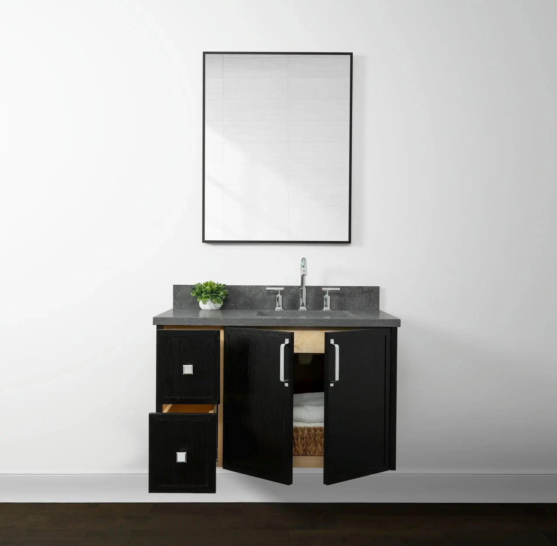 Cape Breton 36" Wall Mount Blackened Oak Bathroom Vanity, Right Sink - Image 3