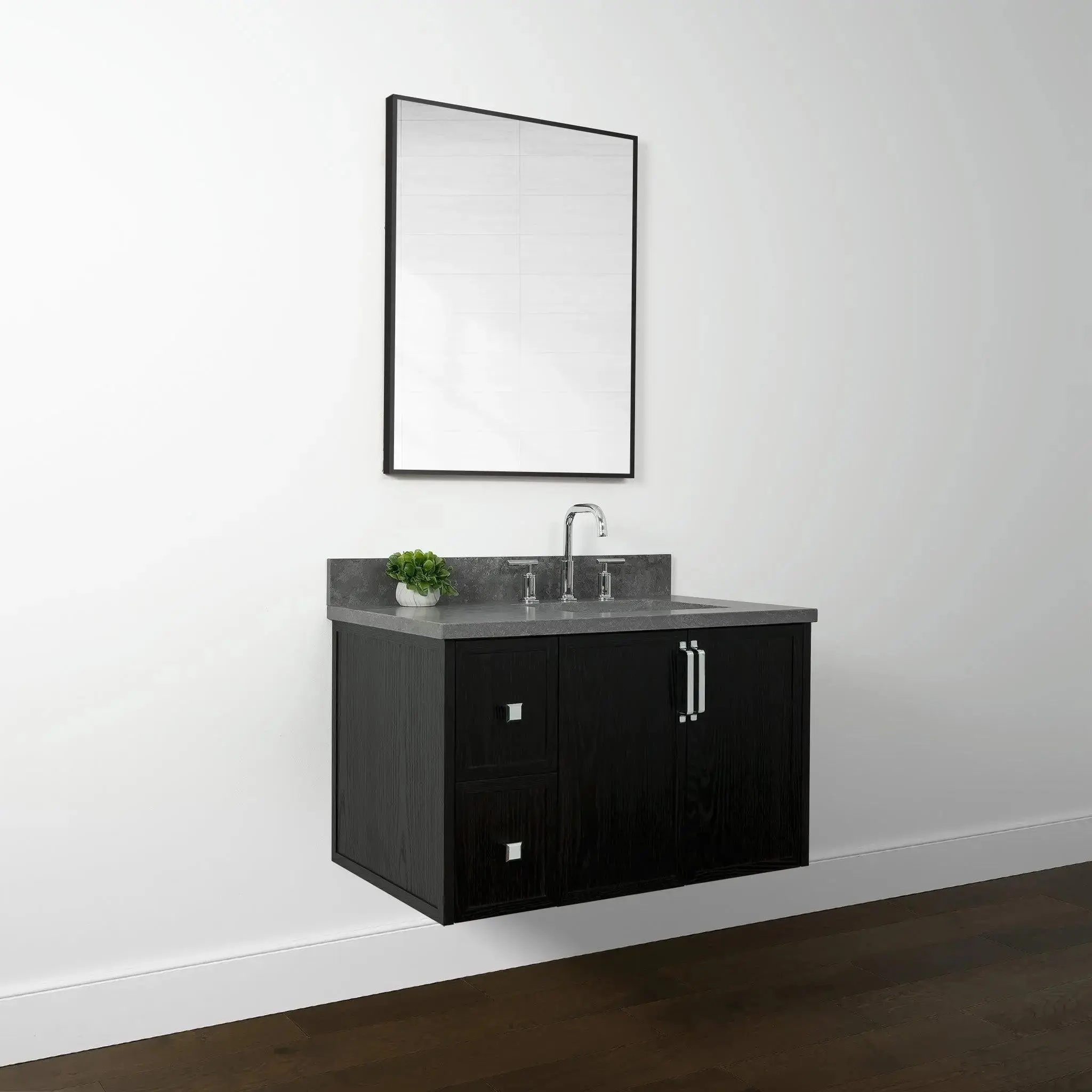 Cape Breton 36" Wall Mount Blackened Oak Bathroom Vanity, Right Sink - Image 7