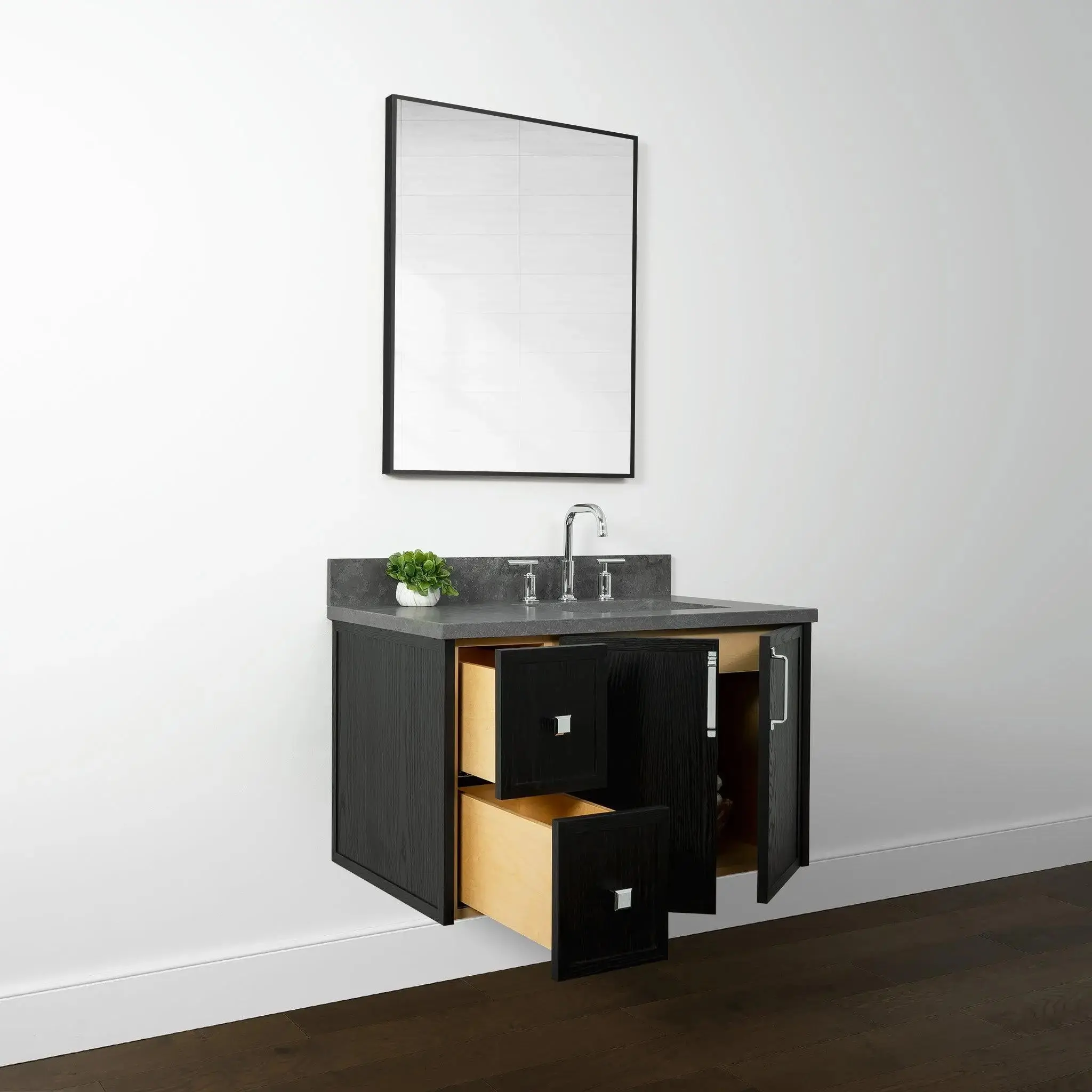 Cape Breton 36" Wall Mount Blackened Oak Bathroom Vanity, Right Sink - Image 9