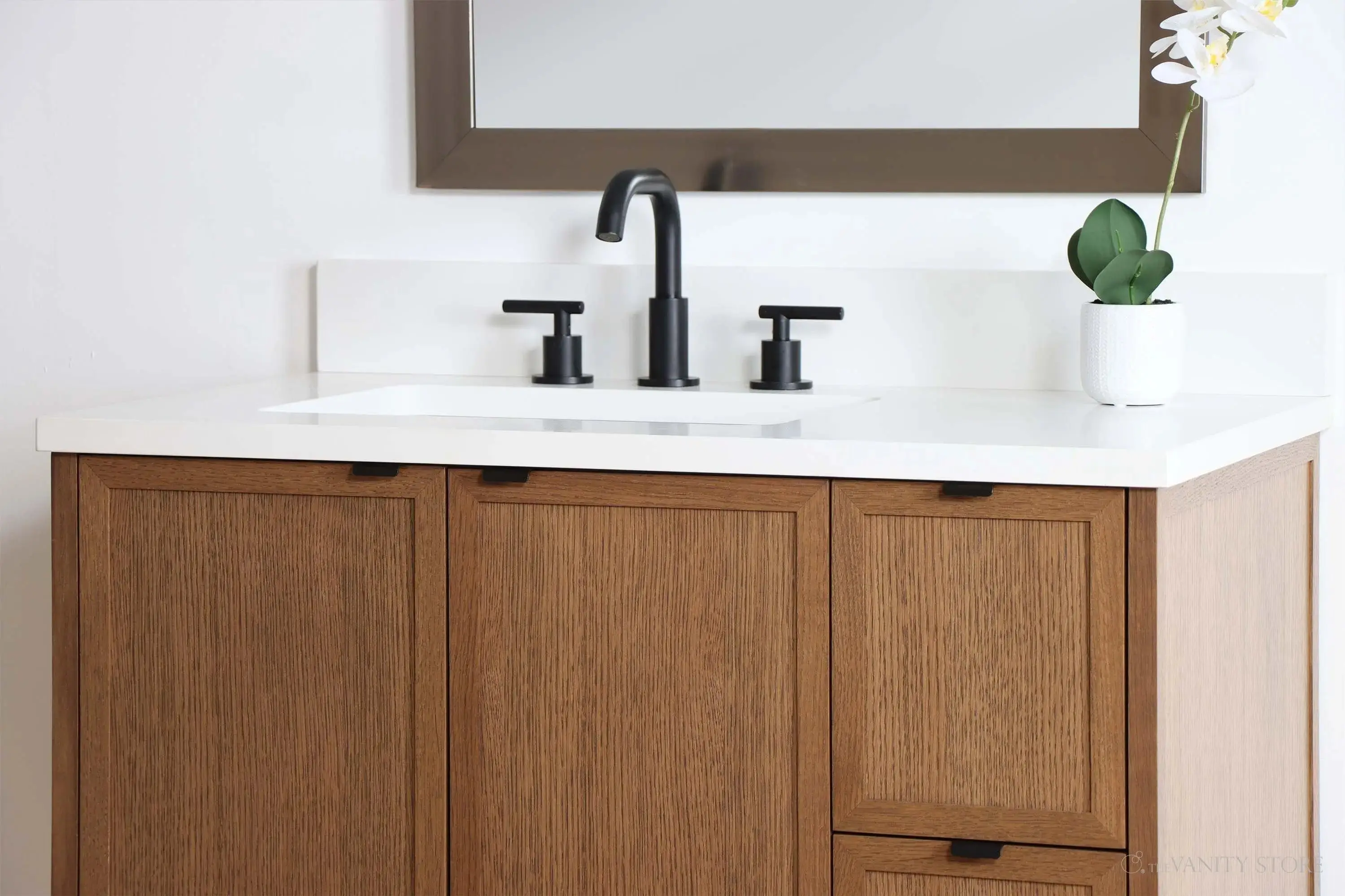 Cape Breton SLIM 36" Wall Mount Mid Century Oak Bathroom Vanity, Left Sink - Image 3