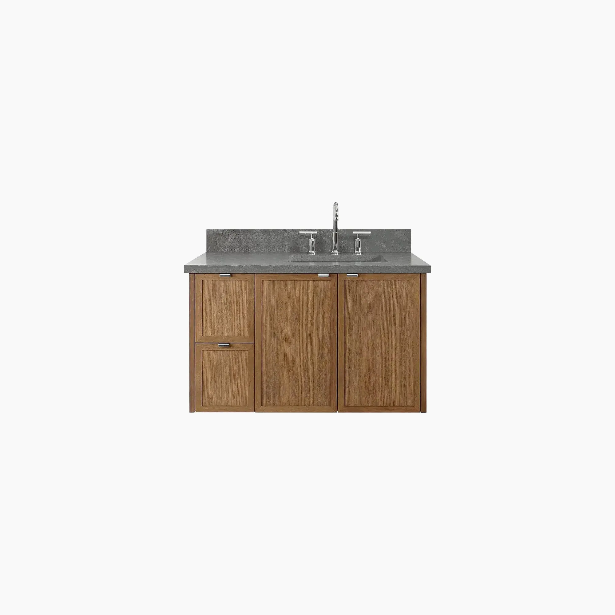 Cape Breton SLIM 36" Wall Mount Mid Century Oak Bathroom Vanity, Right Sink
