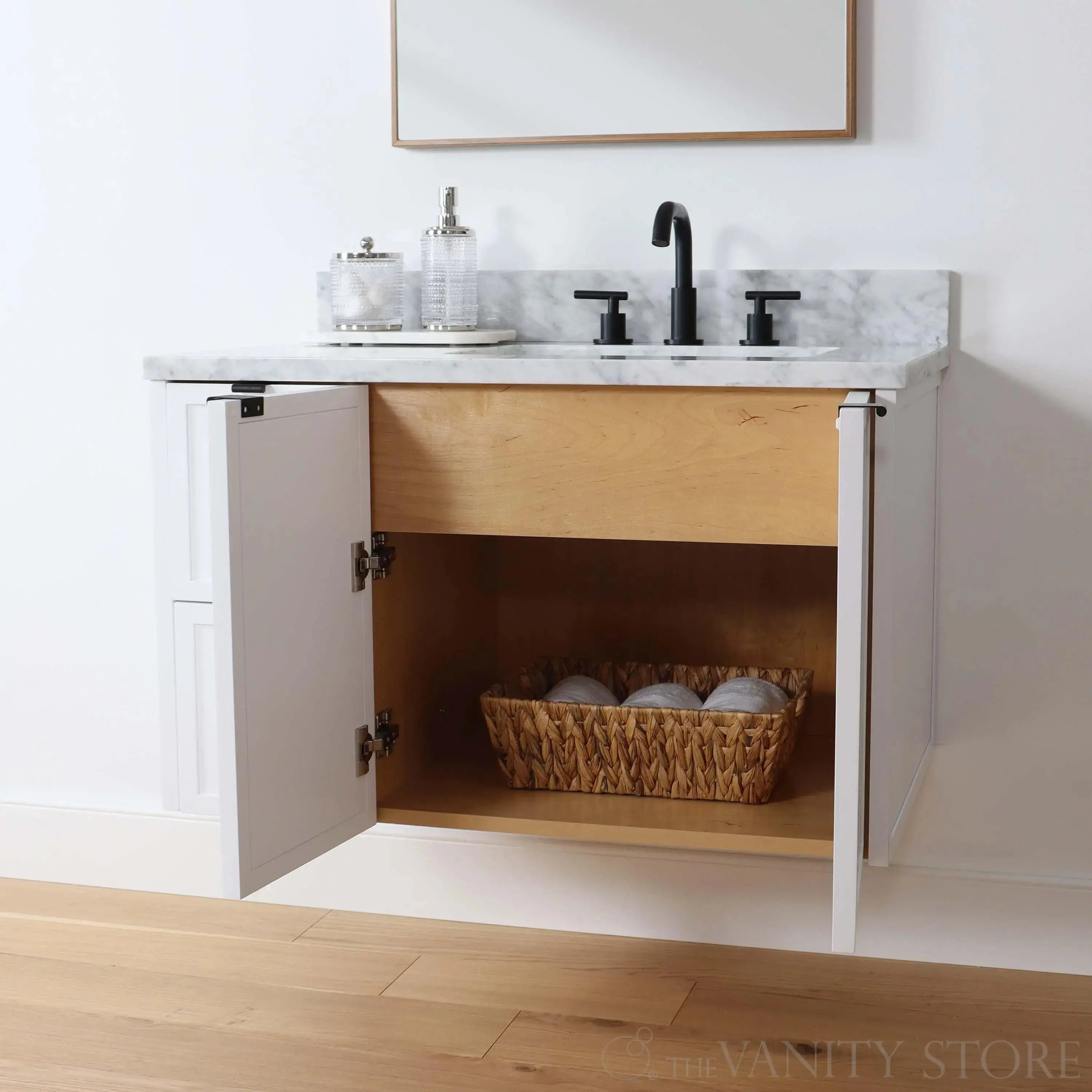 Cape Breton 36" Wall Mount Satin White Bathroom Vanity, Right Sink - Image 5