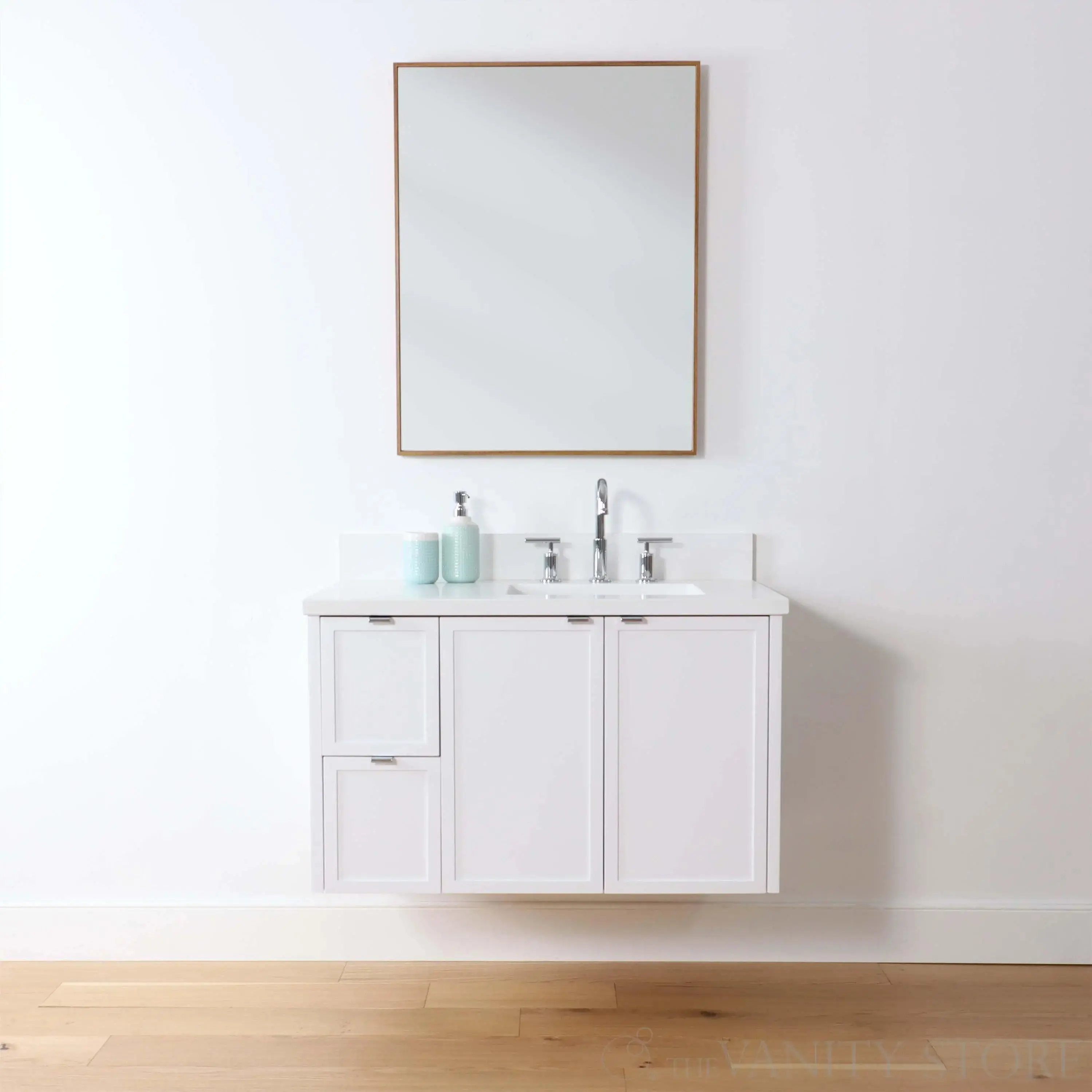 Cape Breton 36" Wall Mount Satin White Bathroom Vanity, Right Sink - Image 9