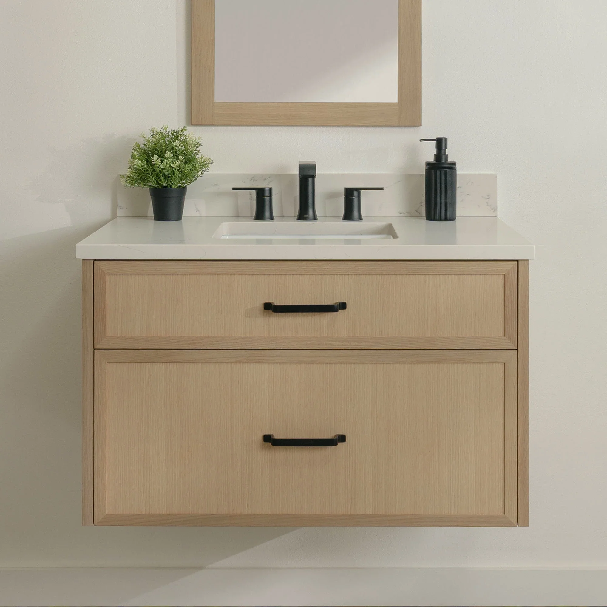Cape Breton SLIM 36" Wall Mount White Oak Bathroom Vanity - All Drawers - Image 18