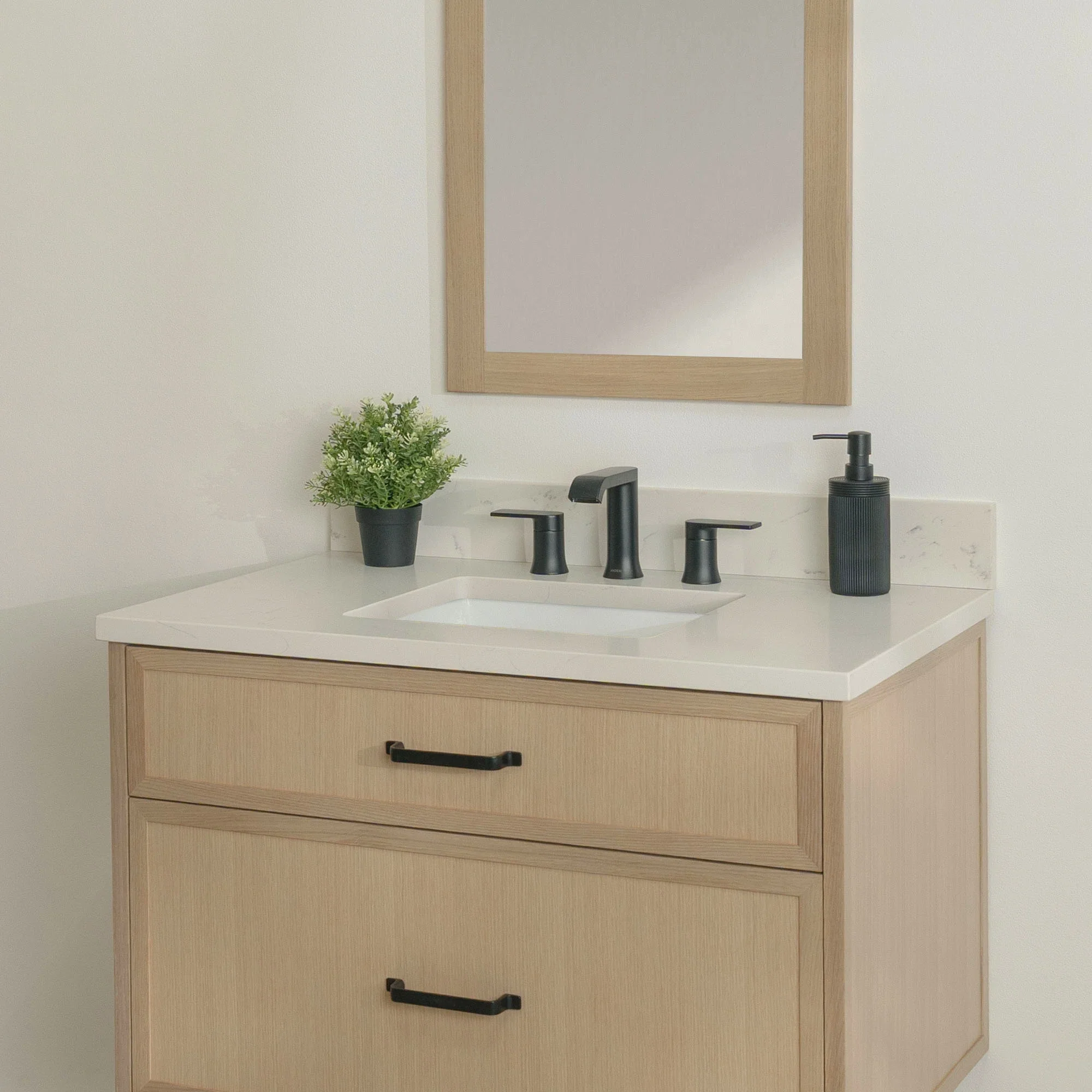 Cape Breton SLIM 36" Wall Mount White Oak Bathroom Vanity - All Drawers - Image 19