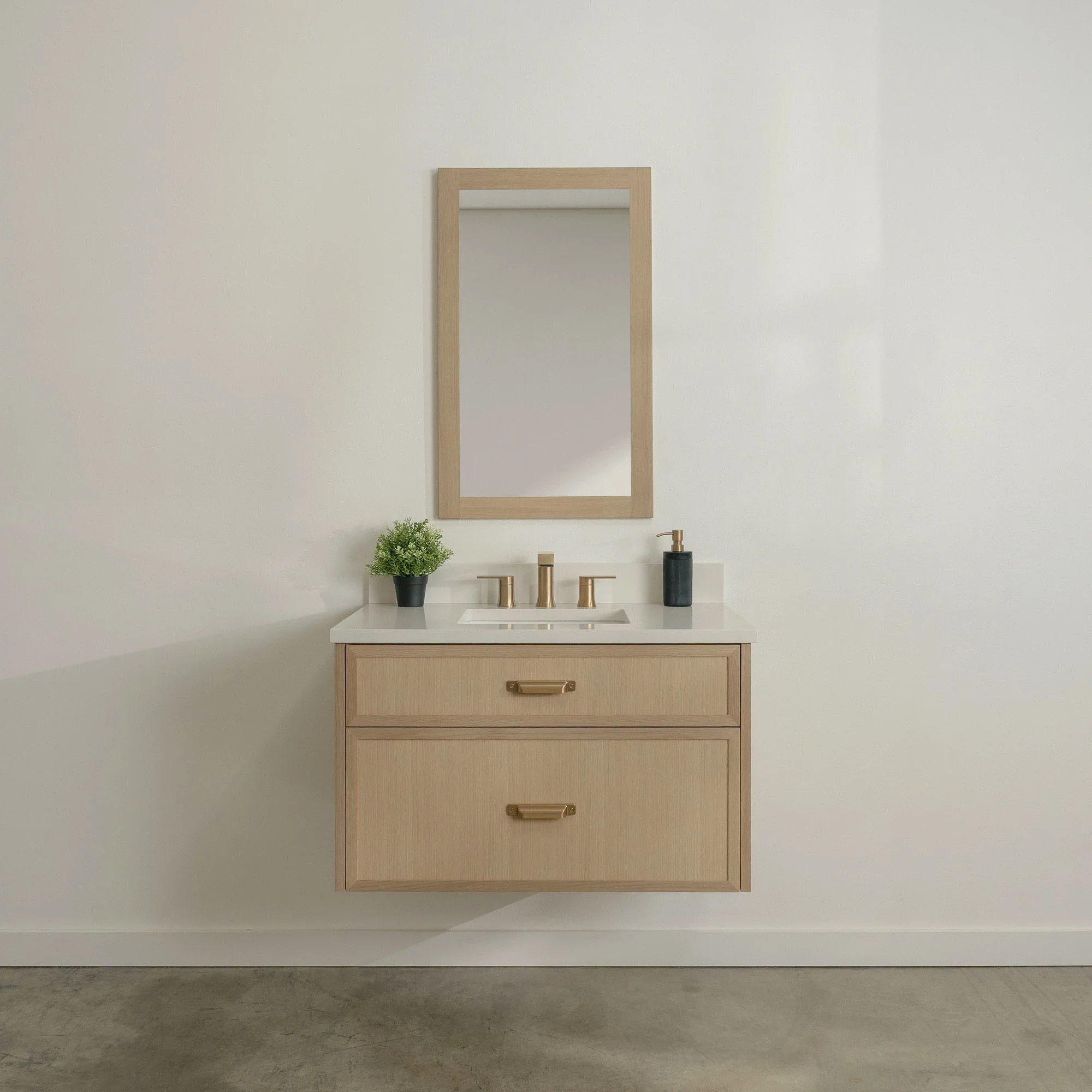 Cape Breton SLIM 36" Wall Mount White Oak Bathroom Vanity - All Drawers - Image 2