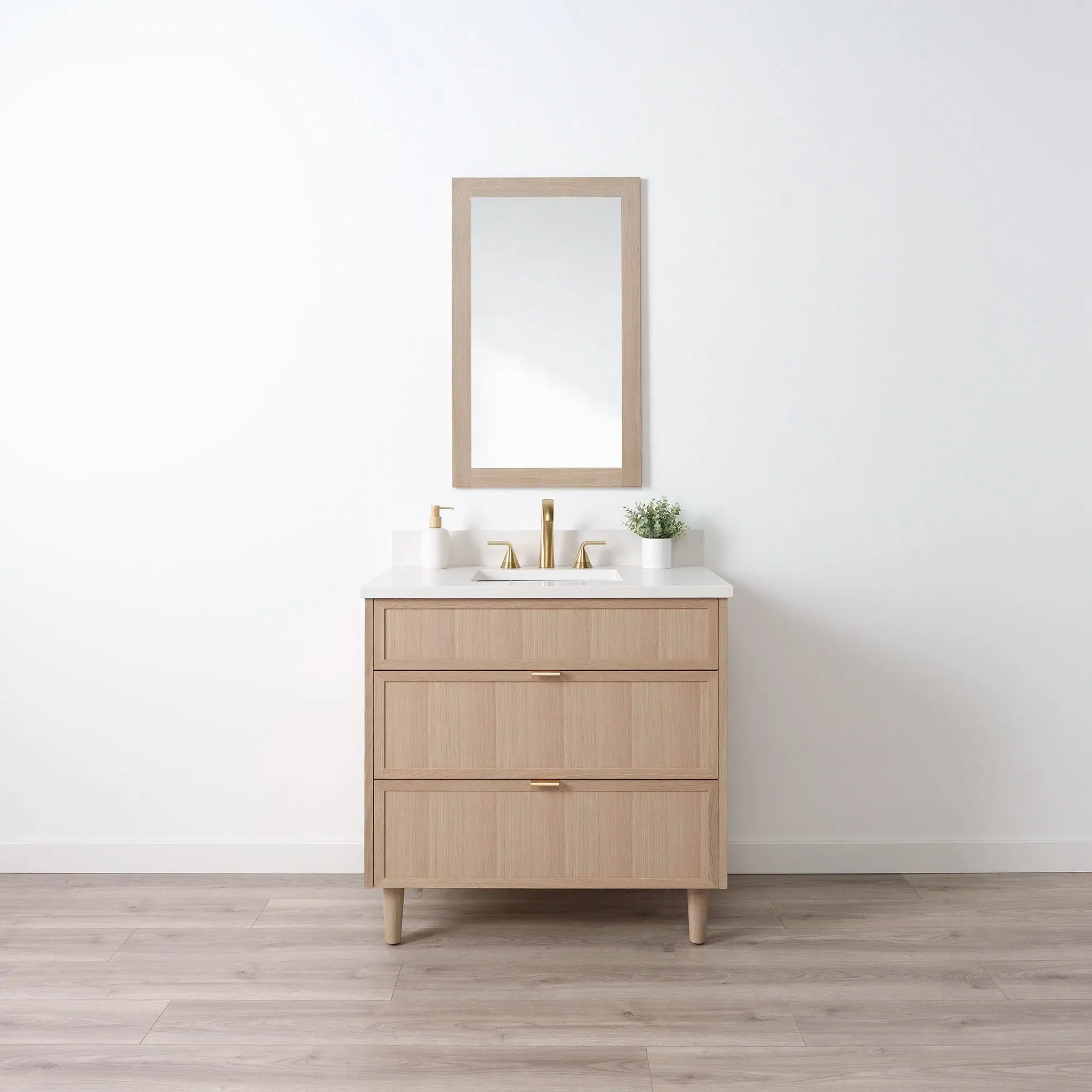 Cape Breton 36" White Oak Bathroom Vanity - All Drawers - Image 2