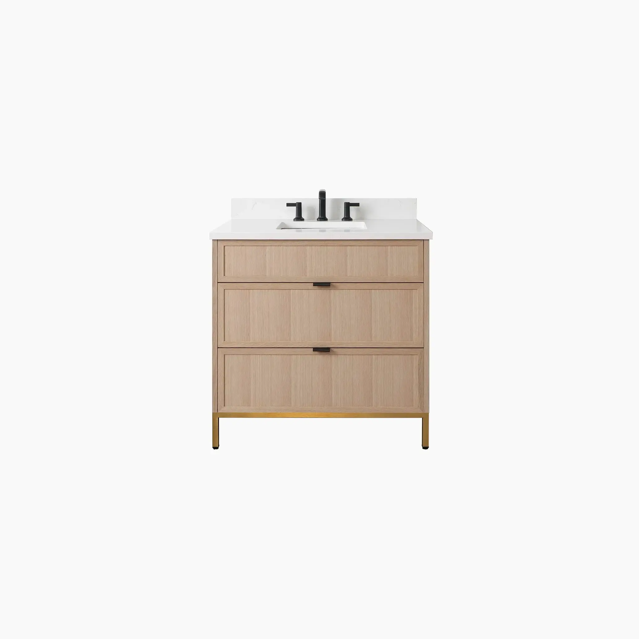 Cape Breton SLIM 36" White Oak Bathroom Vanity - All Drawers - Image 20