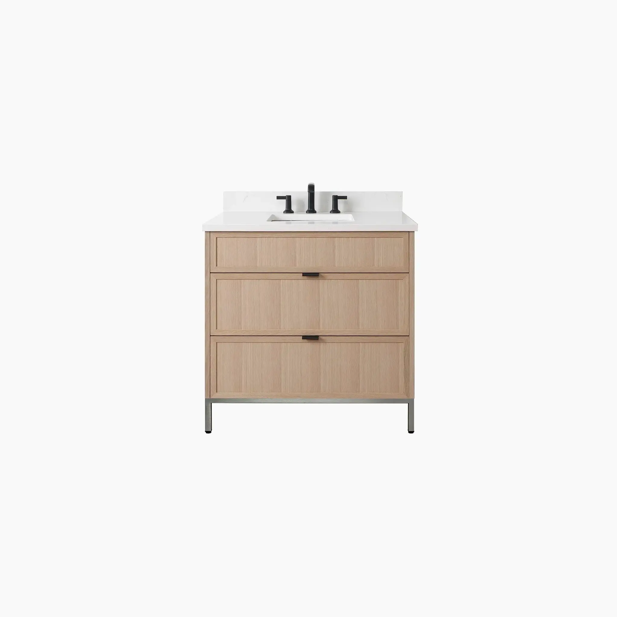 Cape Breton SLIM 36" White Oak Bathroom Vanity - All Drawers - Image 22