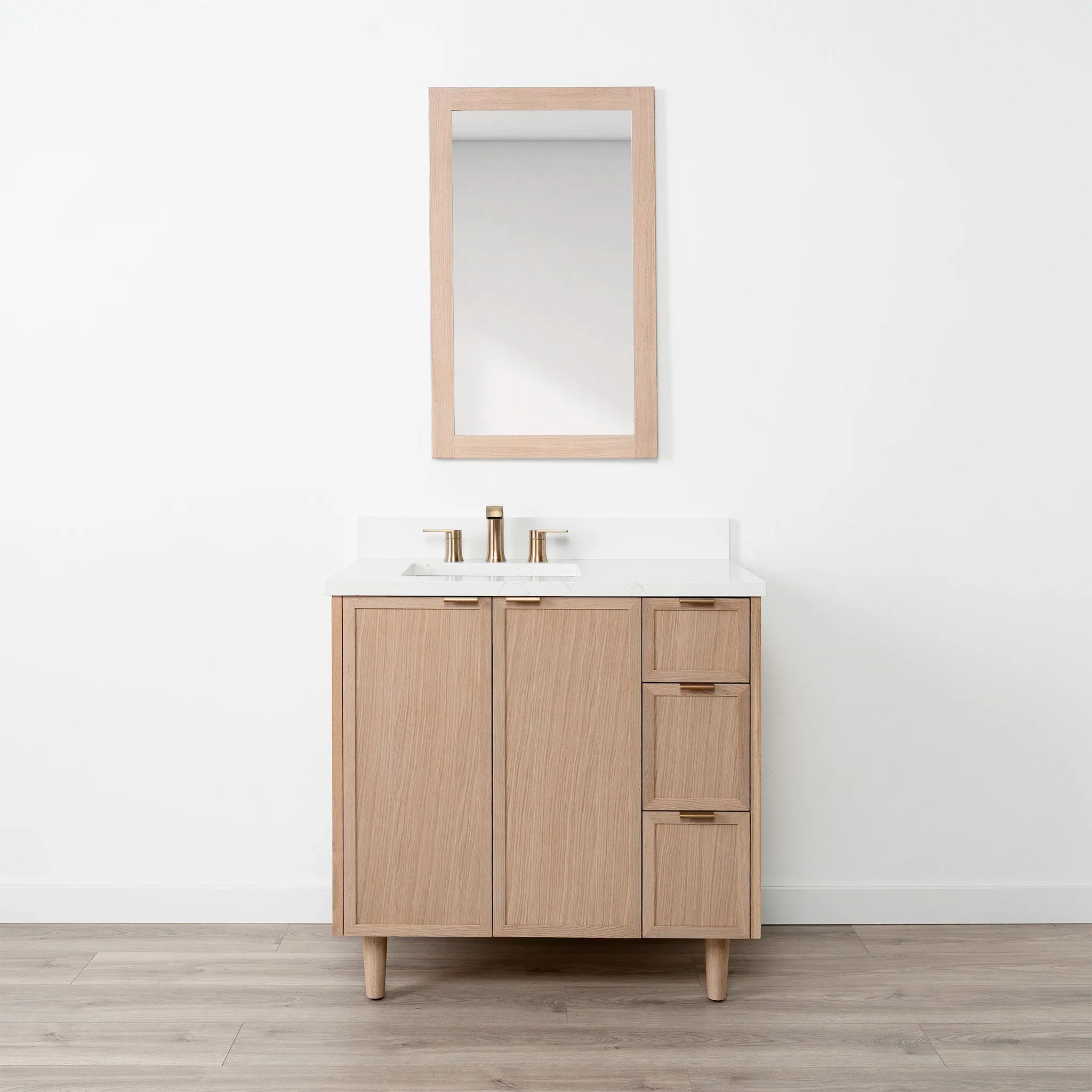 Cape Breton SLIM 36" White Oak Bathroom Vanity, Left Sink - Image 16
