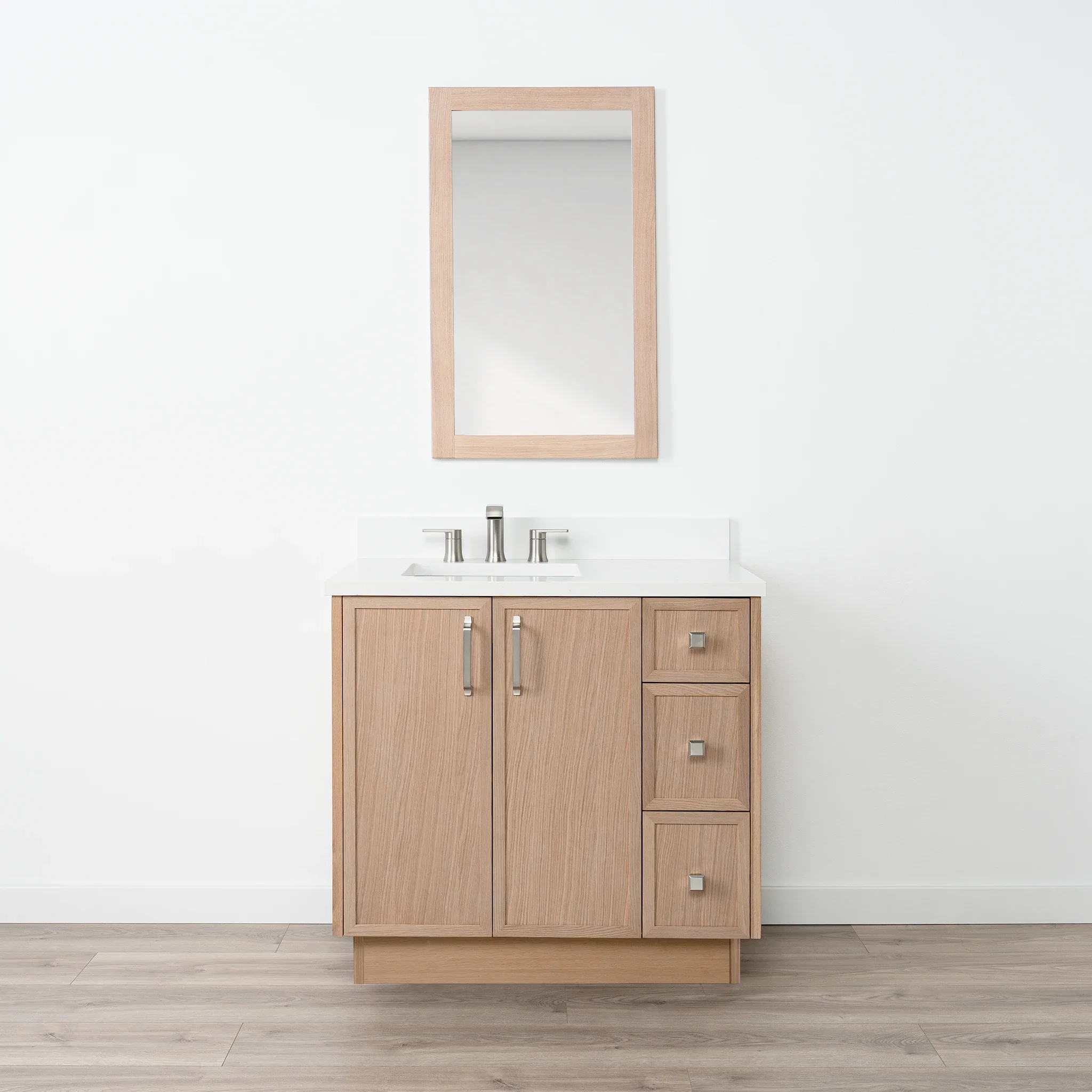 Cape Breton SLIM 36" White Oak Bathroom Vanity, Left Sink - Image 24