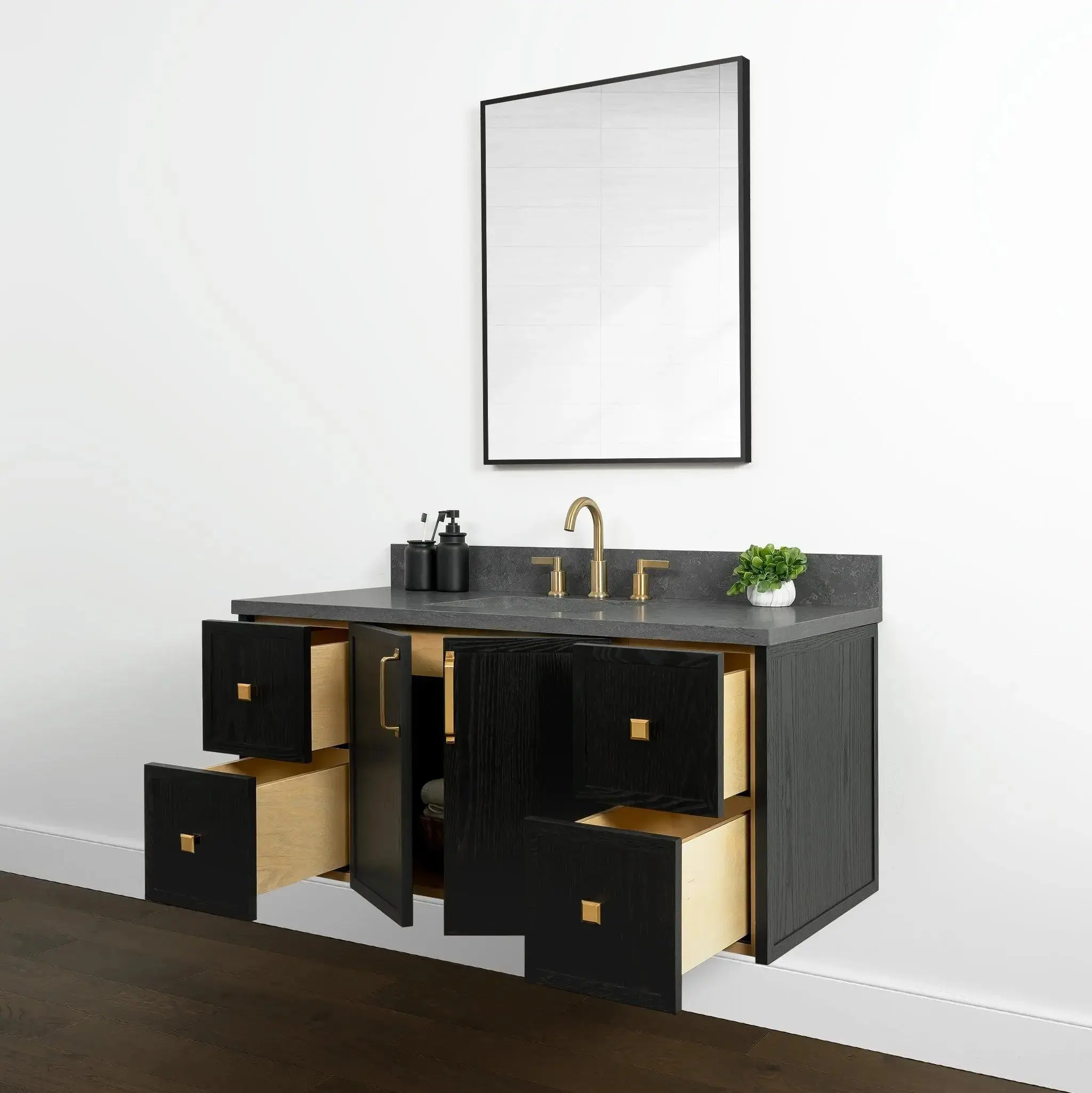 Cape Breton SLIM 48" Wall Mount Blackened Oak Bathroom Vanity - Image 11