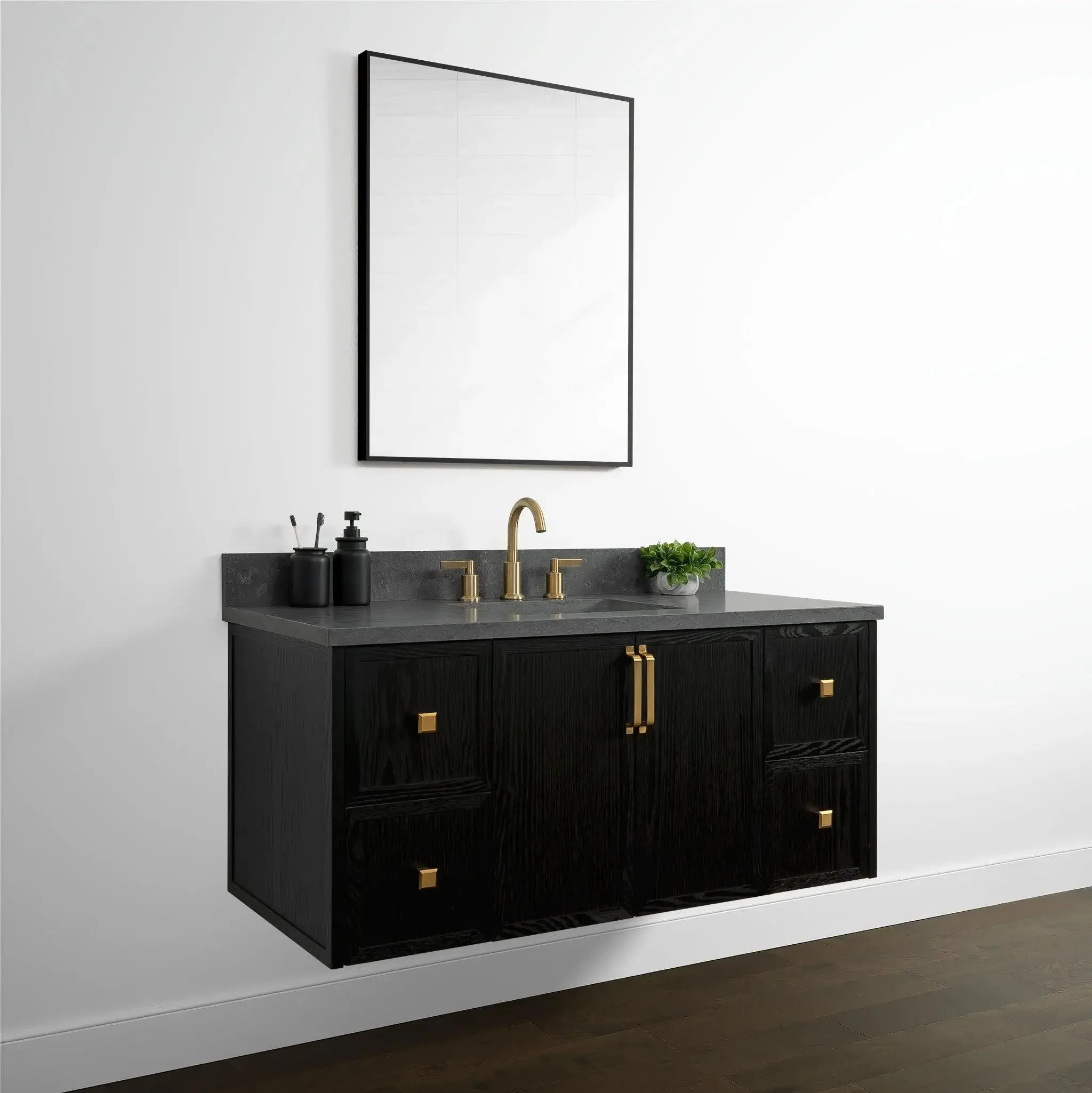 Cape Breton SLIM 48" Wall Mount Blackened Oak Bathroom Vanity - Image 5