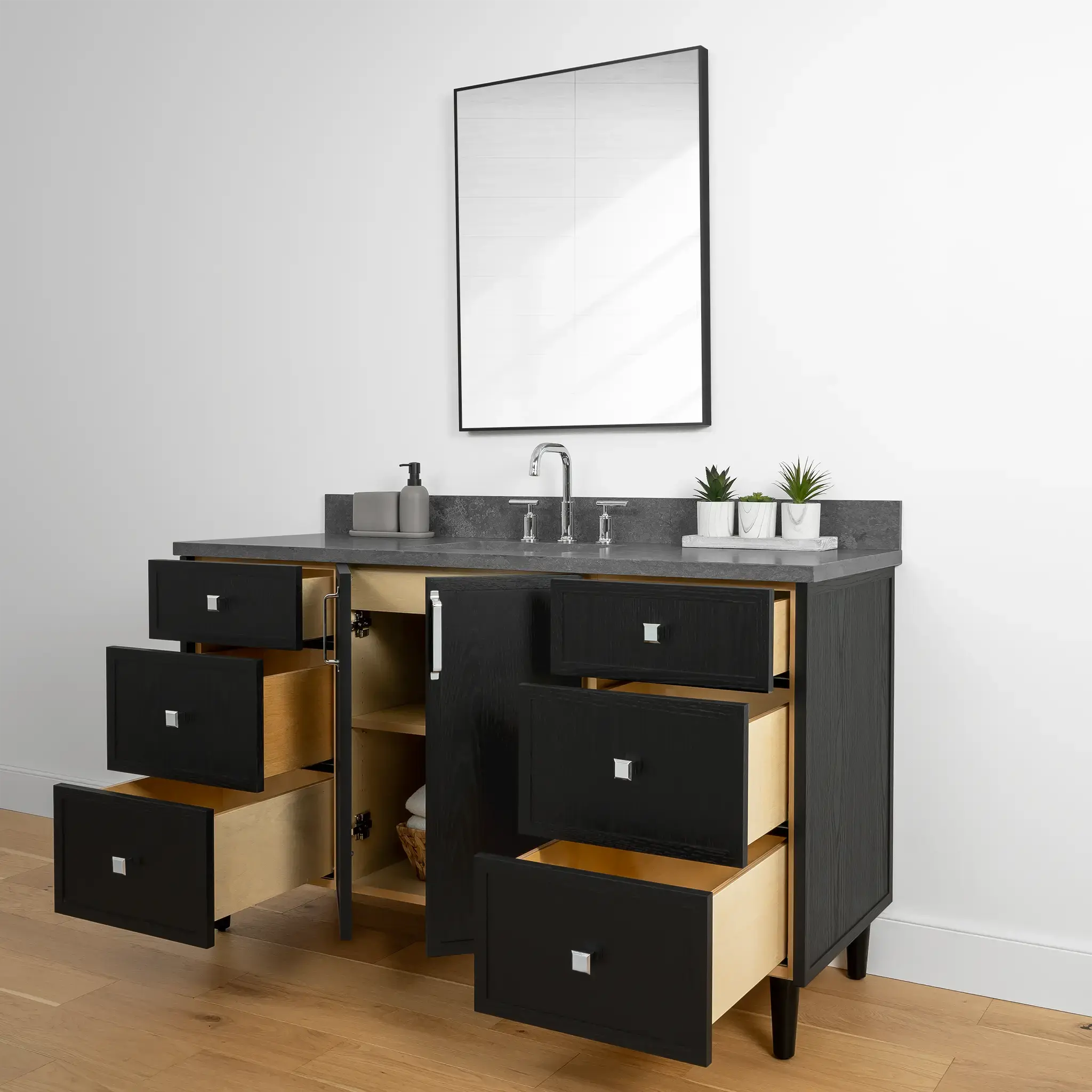 Cape Breton 60" Blackened Oak Bathroom Vanity - Image 6