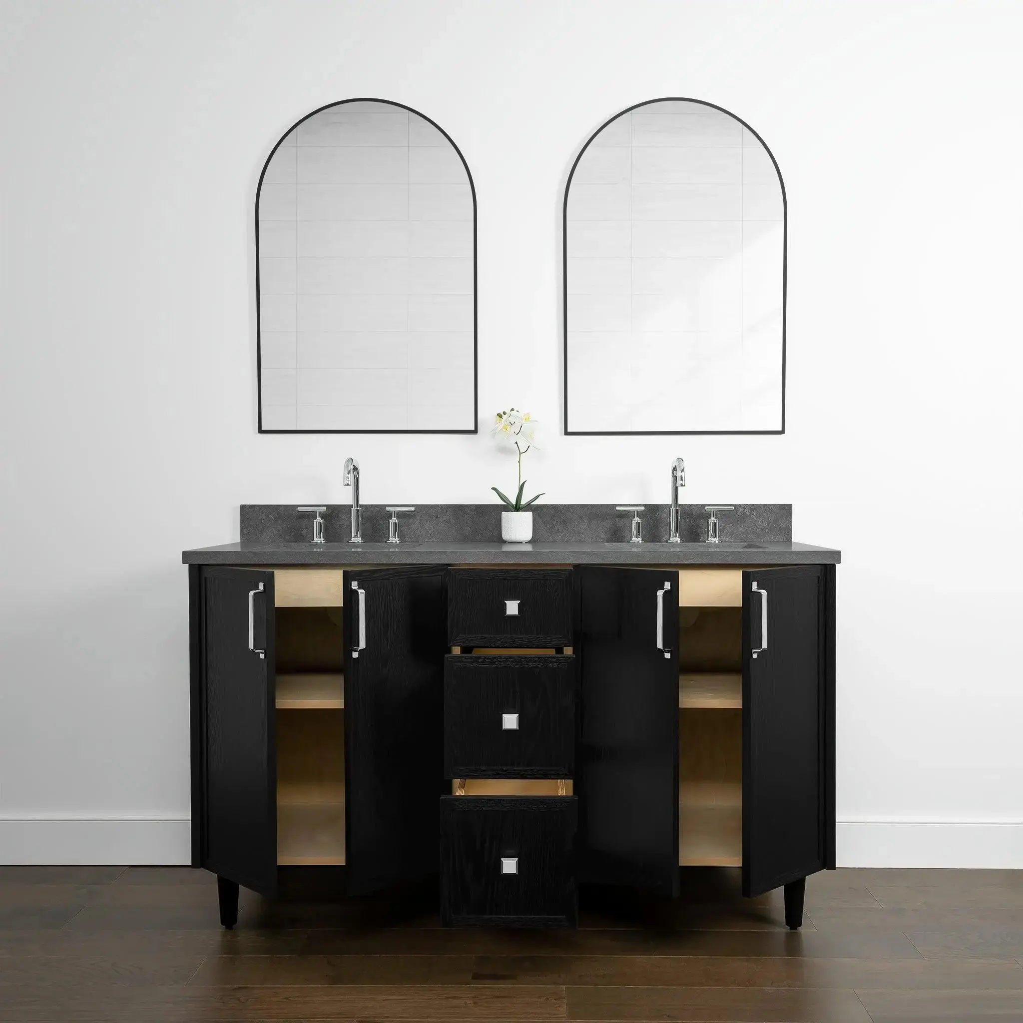 Cape Breton 60" Blackened Oak Bathroom Vanity, Double Sink - Image 6