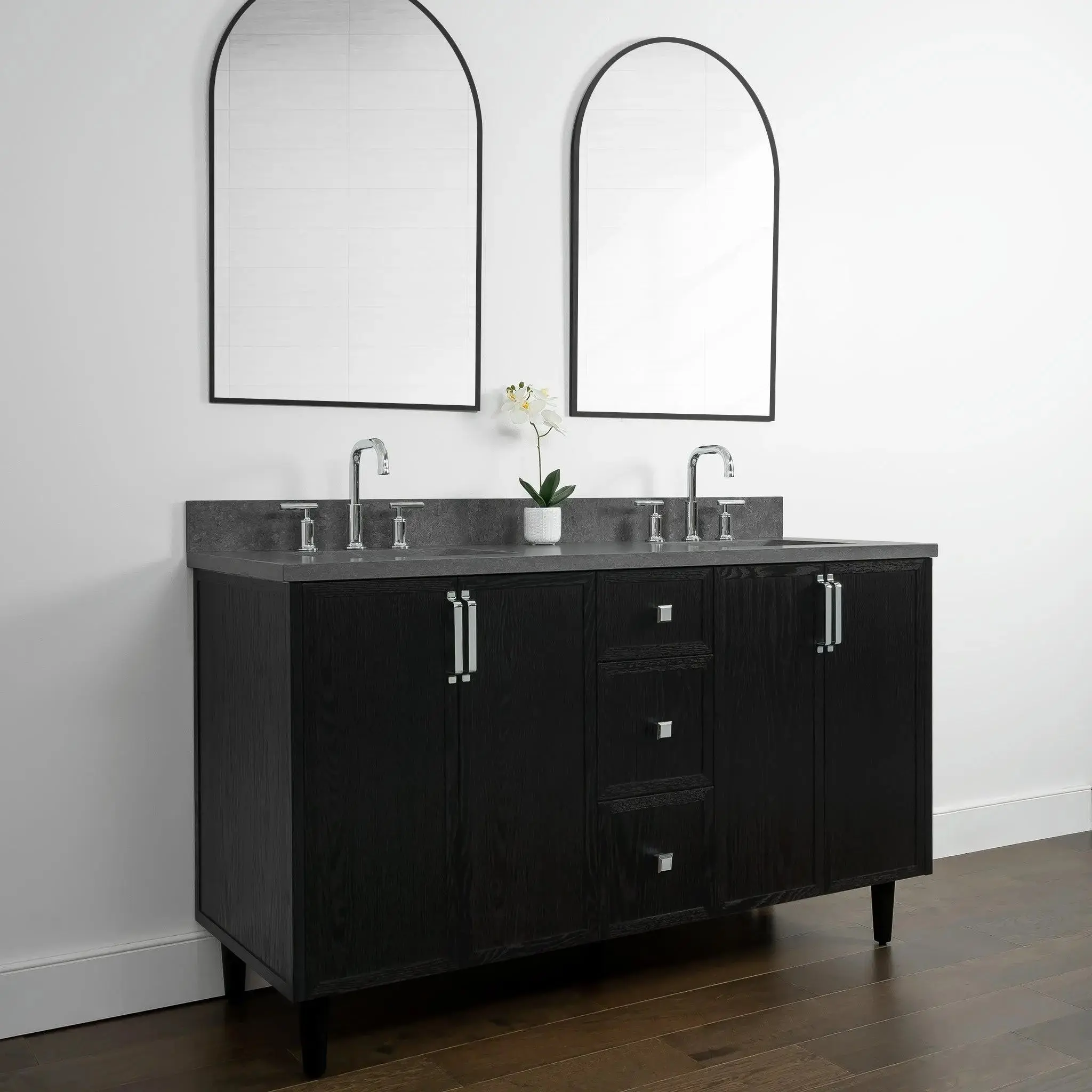 Cape Breton 60" Blackened Oak Bathroom Vanity, Double Sink - Image 7