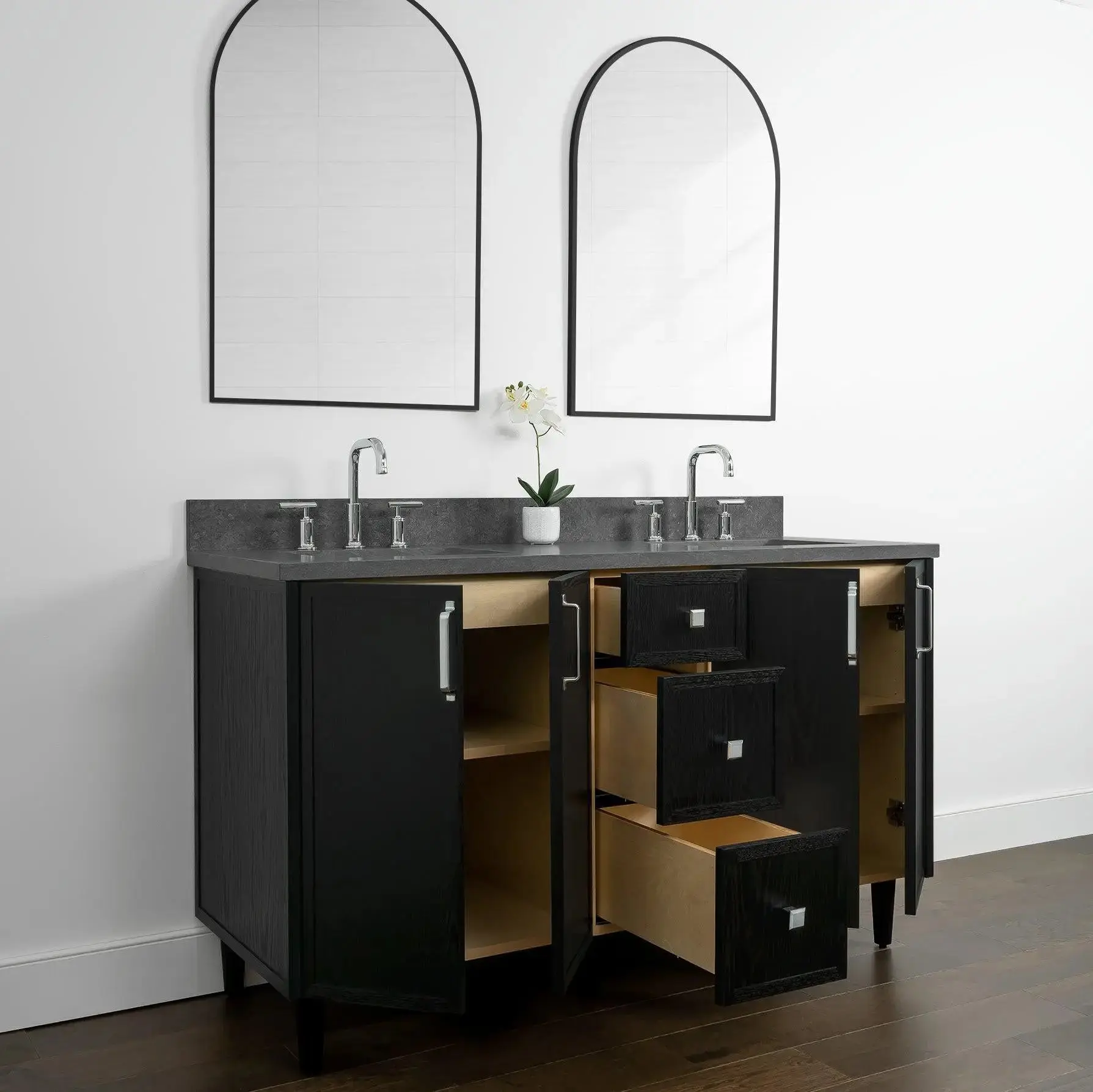 Cape Breton 60" Blackened Oak Bathroom Vanity, Double Sink - Image 8