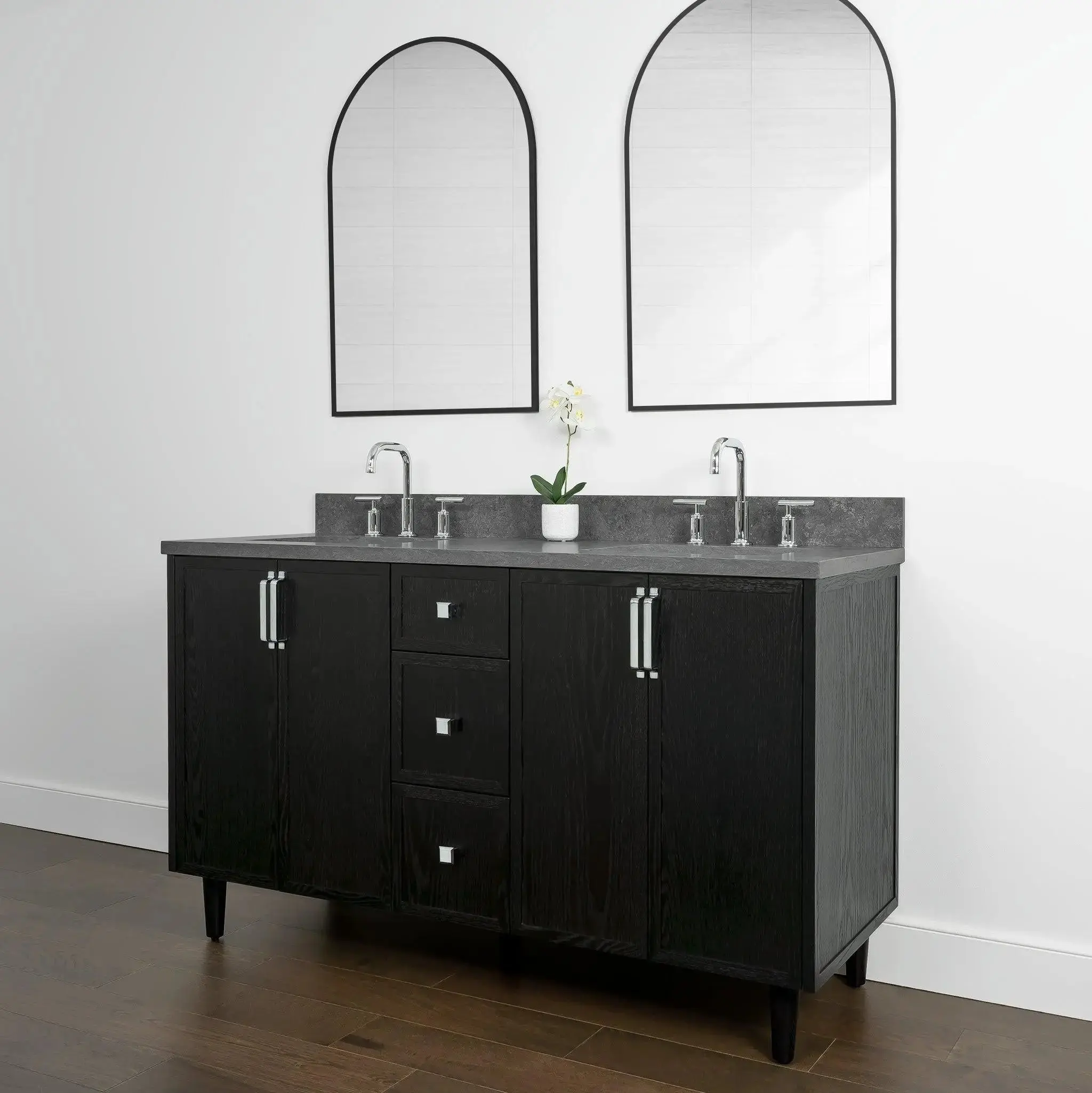 Cape Breton 60" Blackened Oak Bathroom Vanity, Double Sink - Image 9