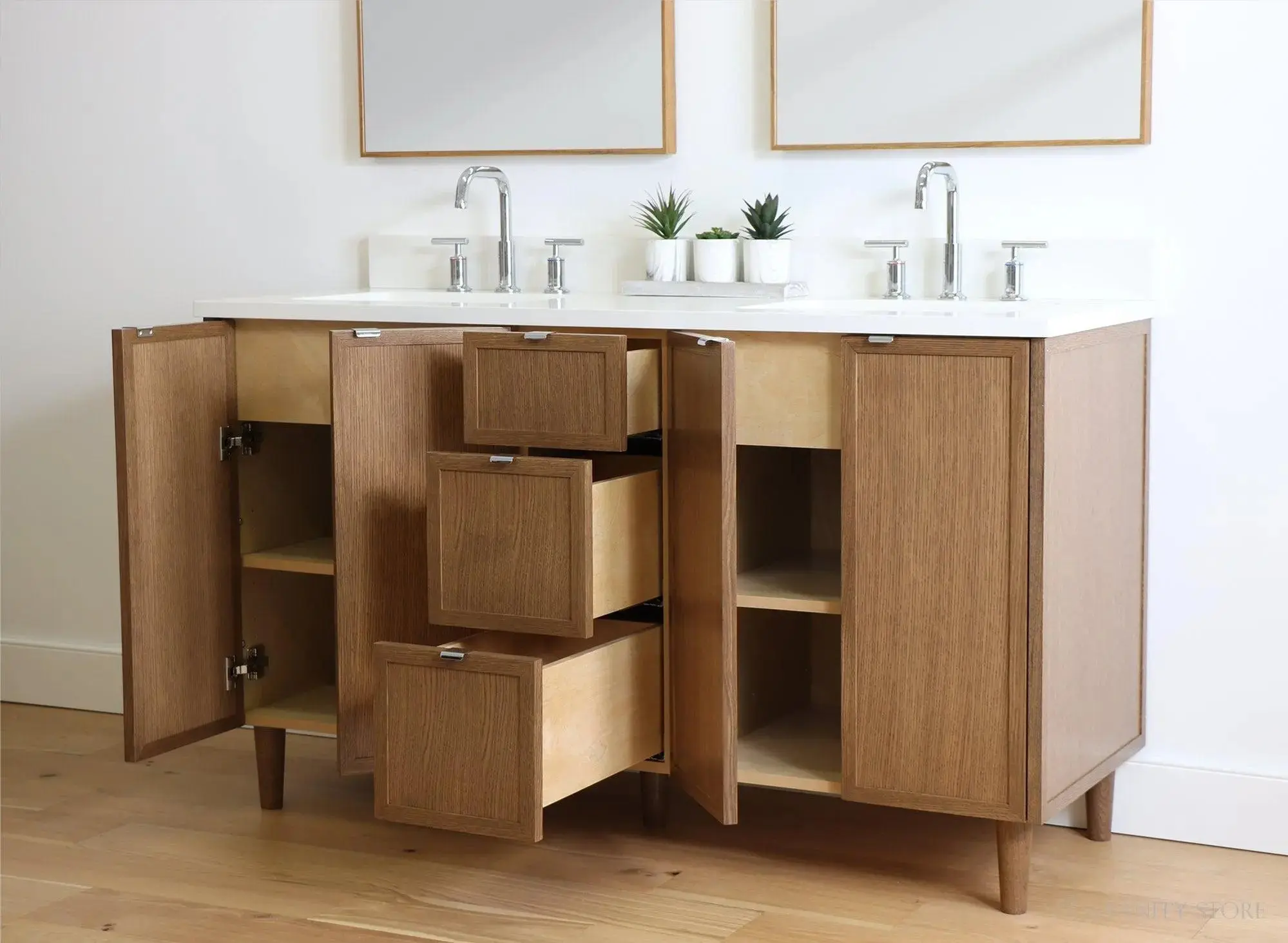 Cape Breton SLIM 60" Mid Century Oak Bathroom Vanity, Double Sink - Image 5