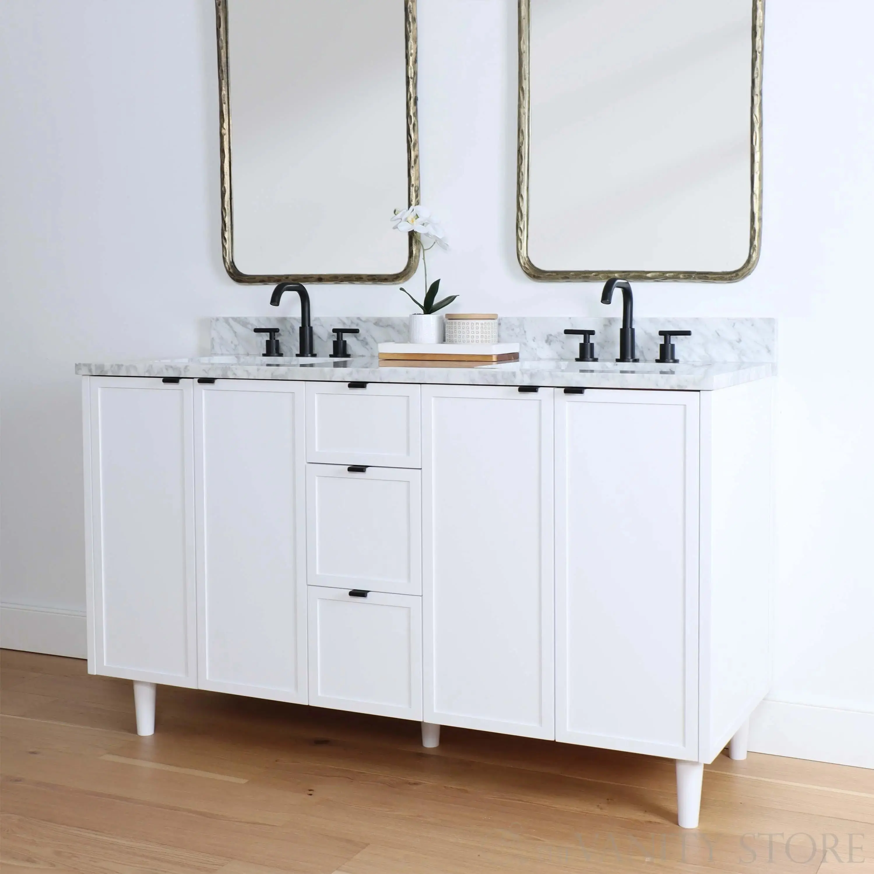 Cape Breton 60" Satin White Bathroom Vanity, Double Sink - Image 3