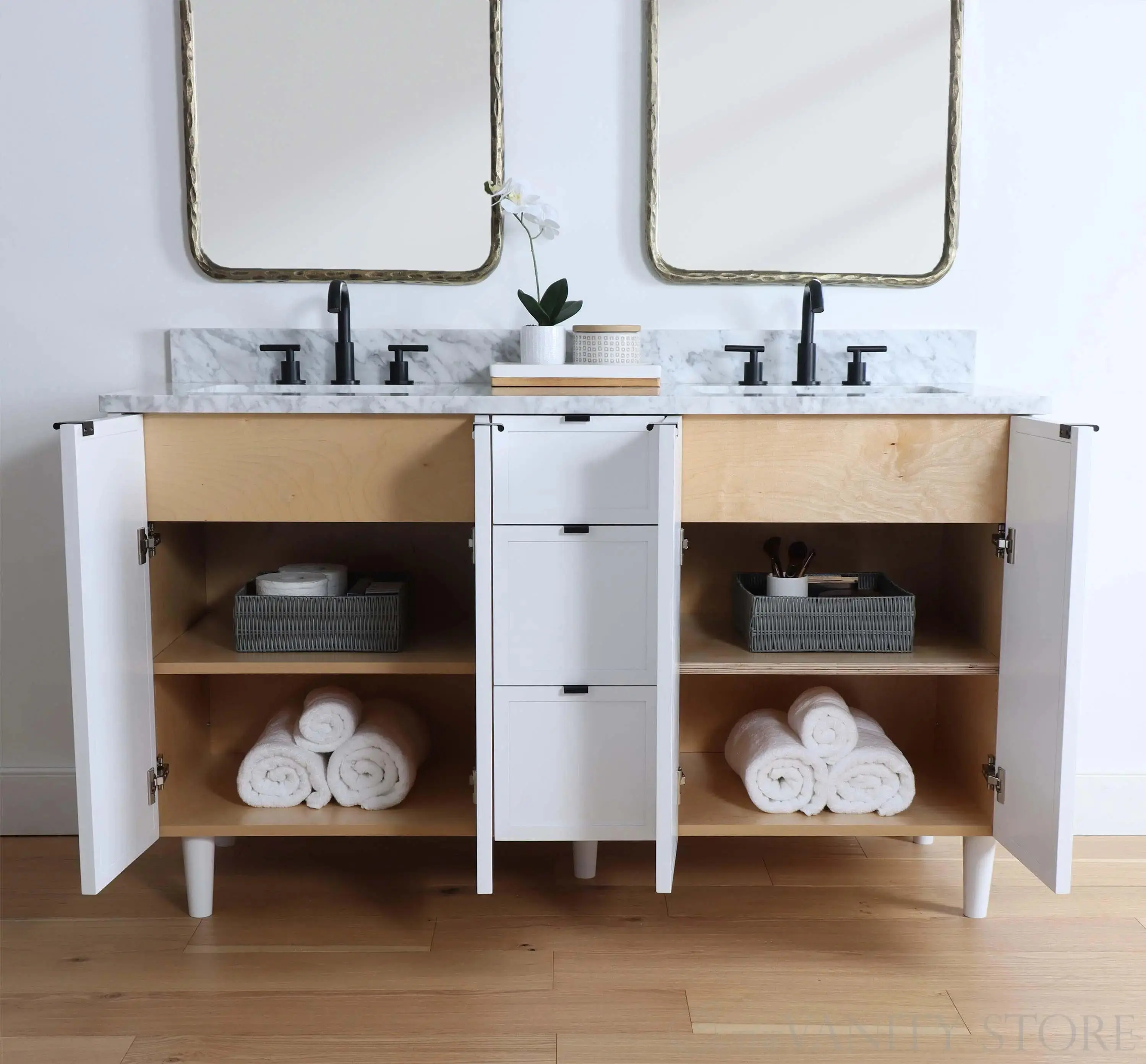 Cape Breton 60" Satin White Bathroom Vanity, Double Sink - Image 4