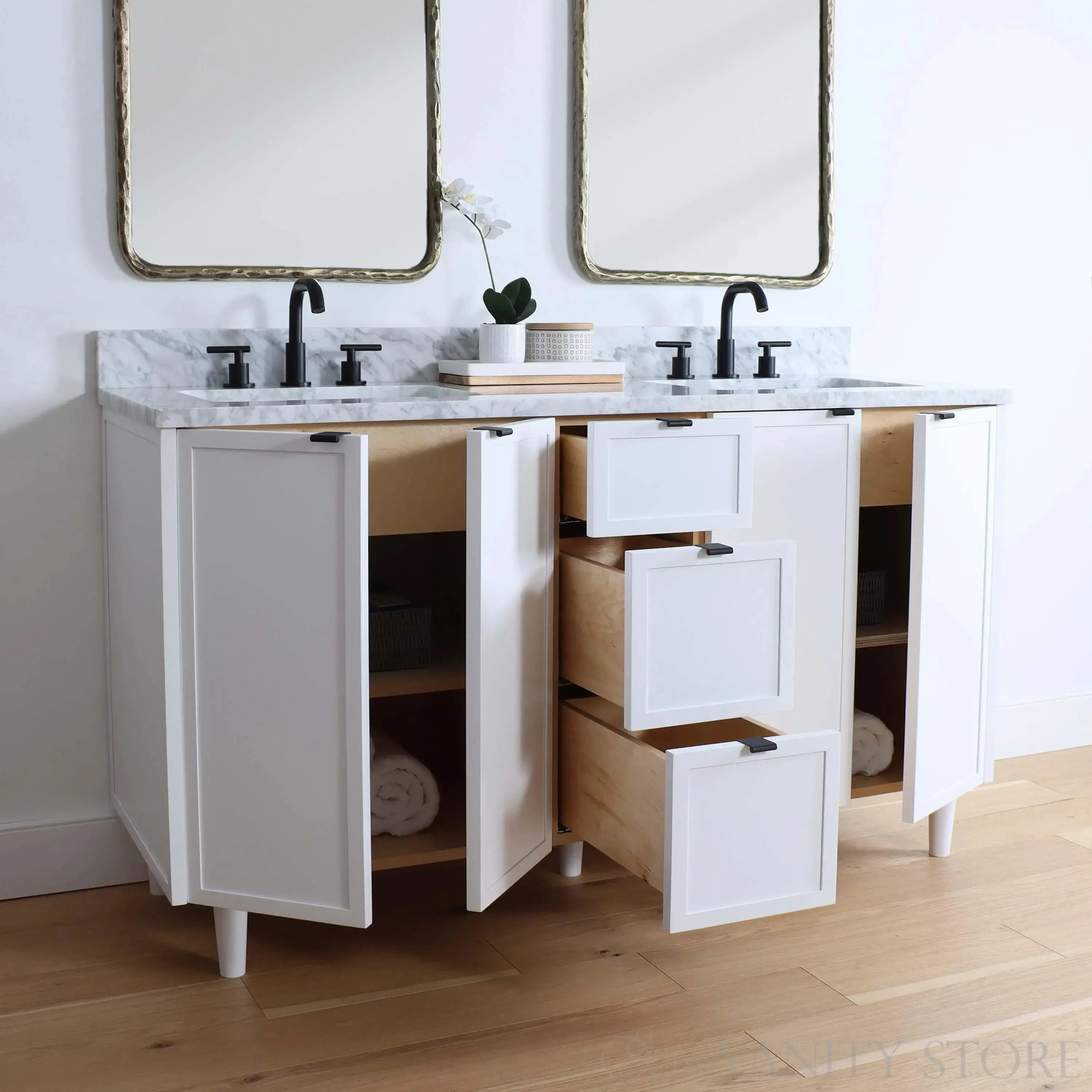 Cape Breton 60" Satin White Bathroom Vanity, Double Sink - Image 5