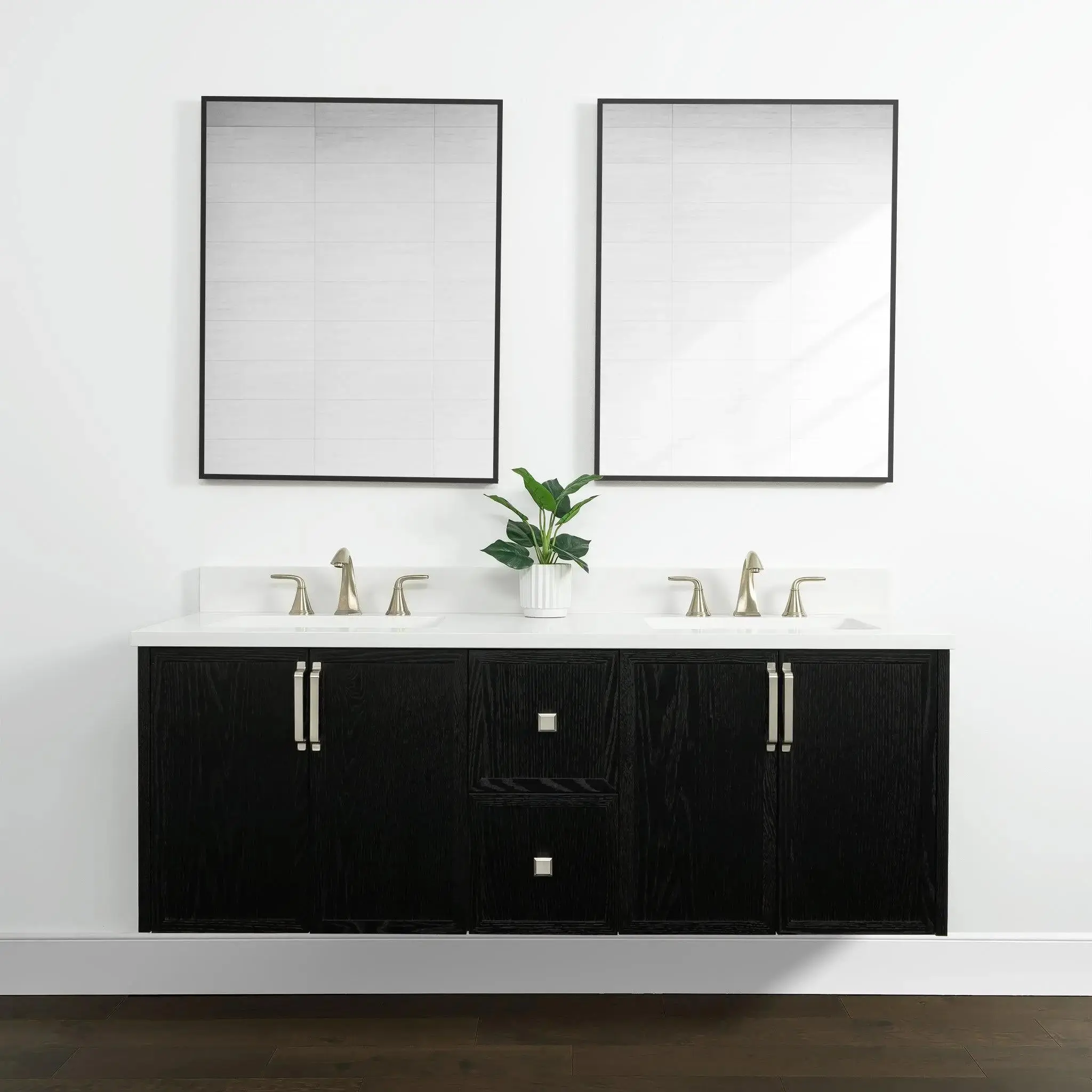 Cape Breton 60" Wall Mount Blackened Oak Bathroom Vanity, Double Sink - Image 11