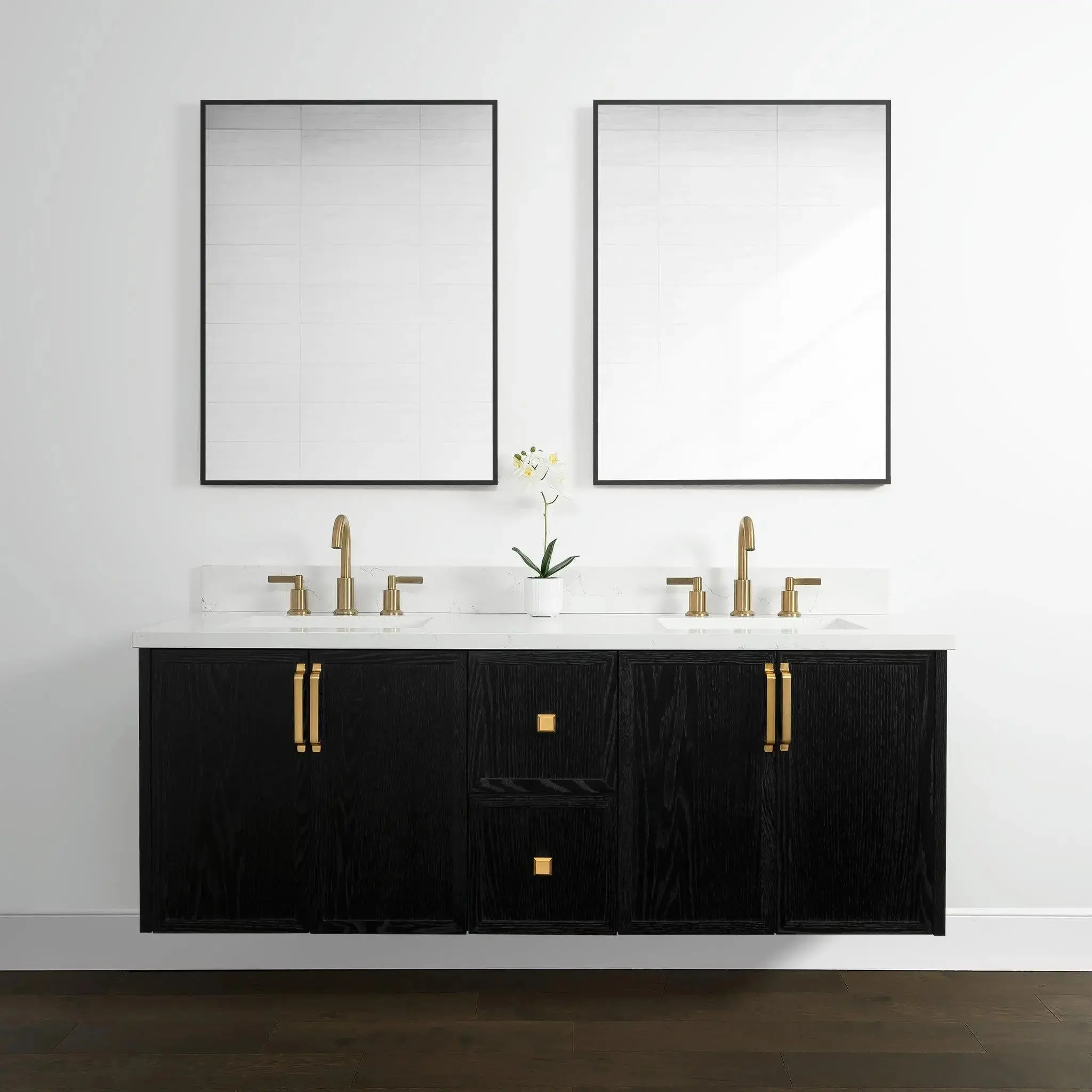 Cape Breton 60" Wall Mount Blackened Oak Bathroom Vanity, Double Sink - Image 12