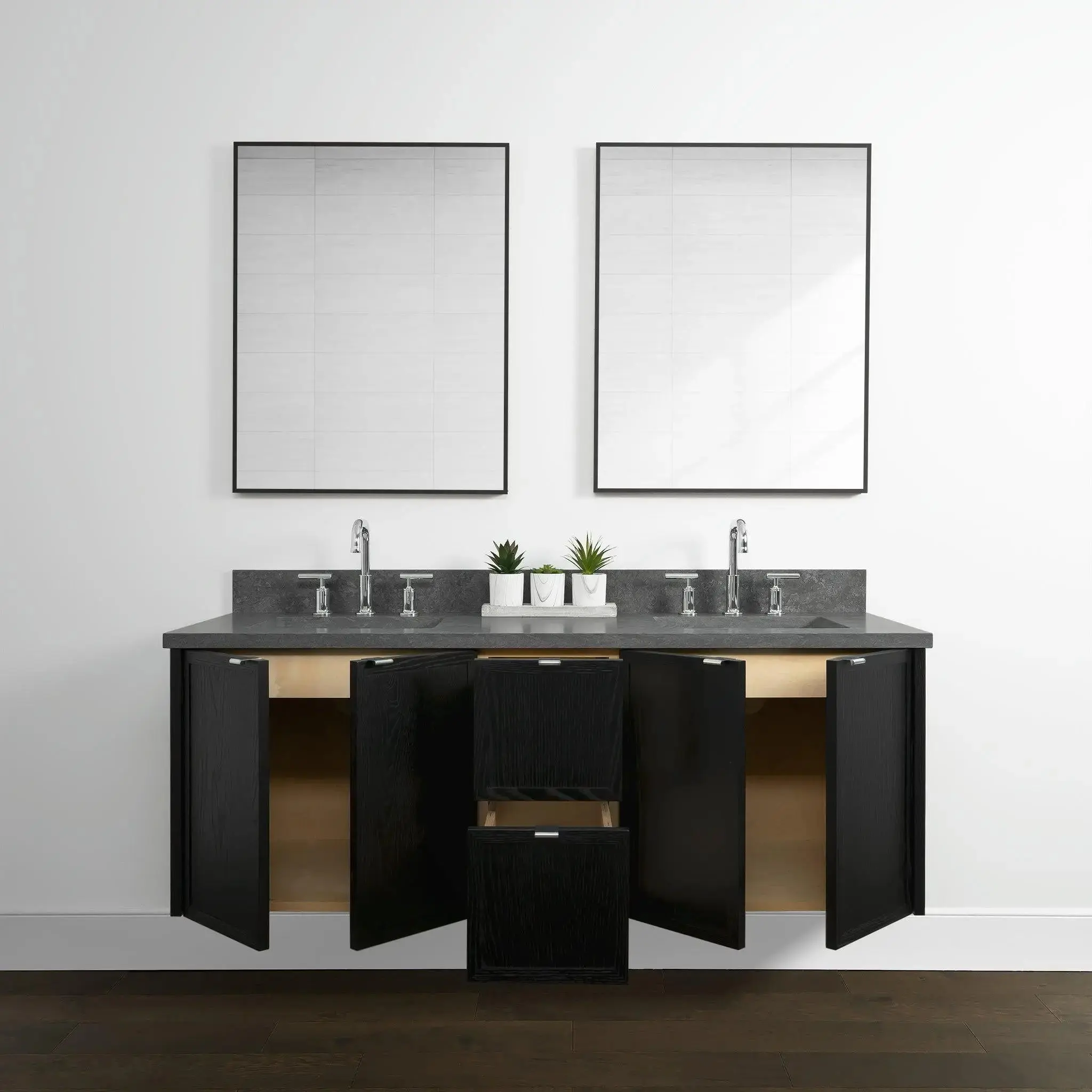 Cape Breton 60" Wall Mount Blackened Oak Bathroom Vanity, Double Sink - Image 3