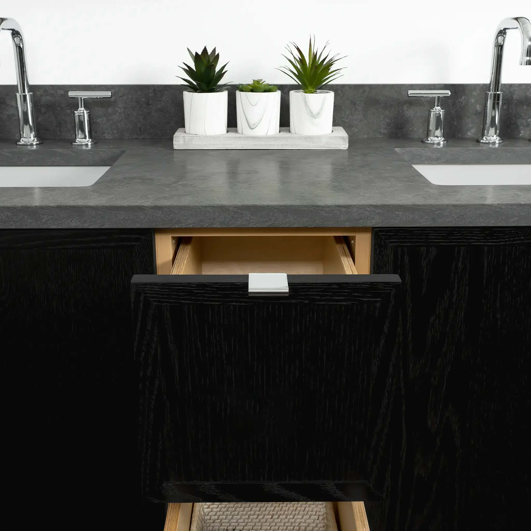 Cape Breton 60" Wall Mount Blackened Oak Bathroom Vanity, Double Sink - Image 9