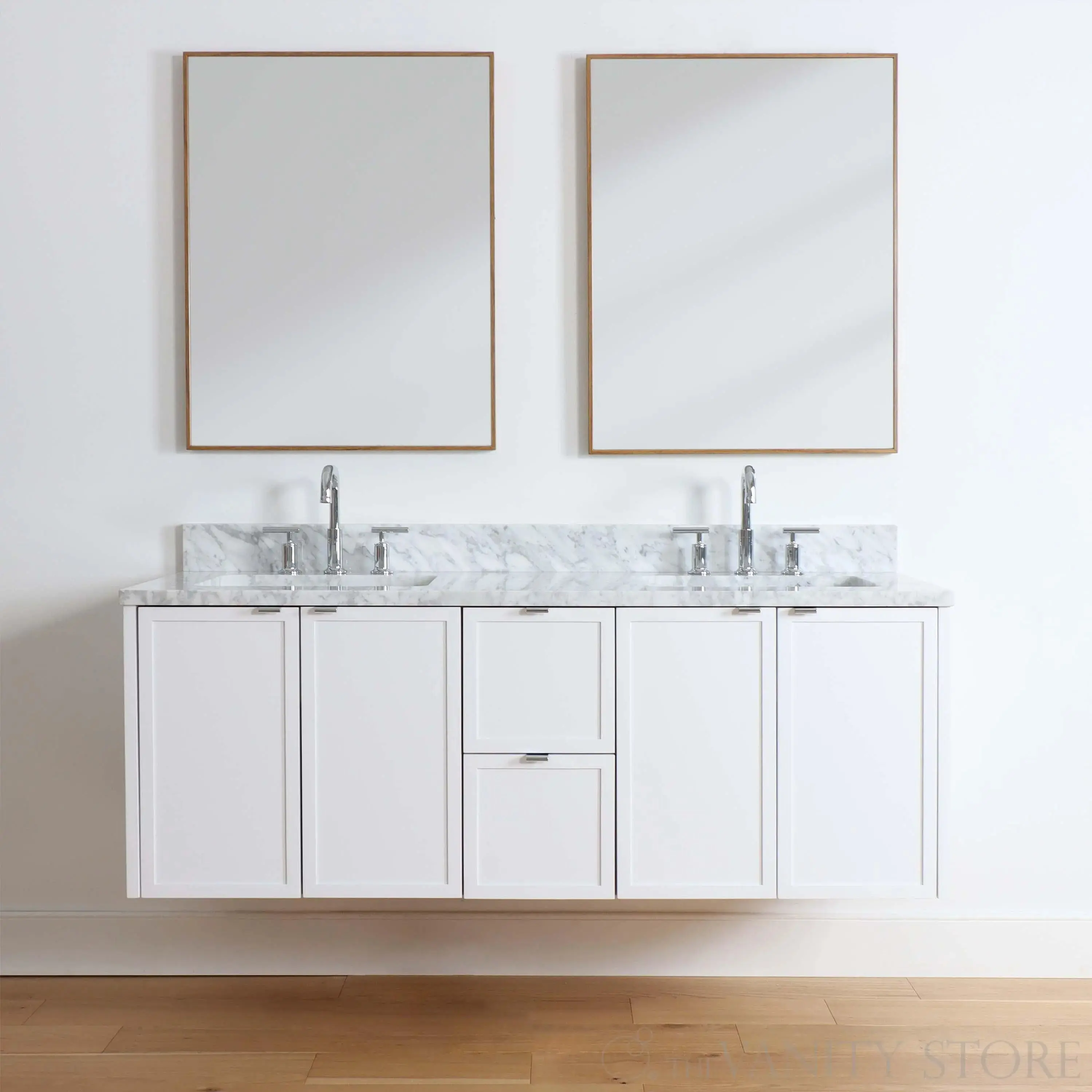 Cape Breton 60" Wall Mount Satin White Bathroom Vanity, Double Sink - Image 10