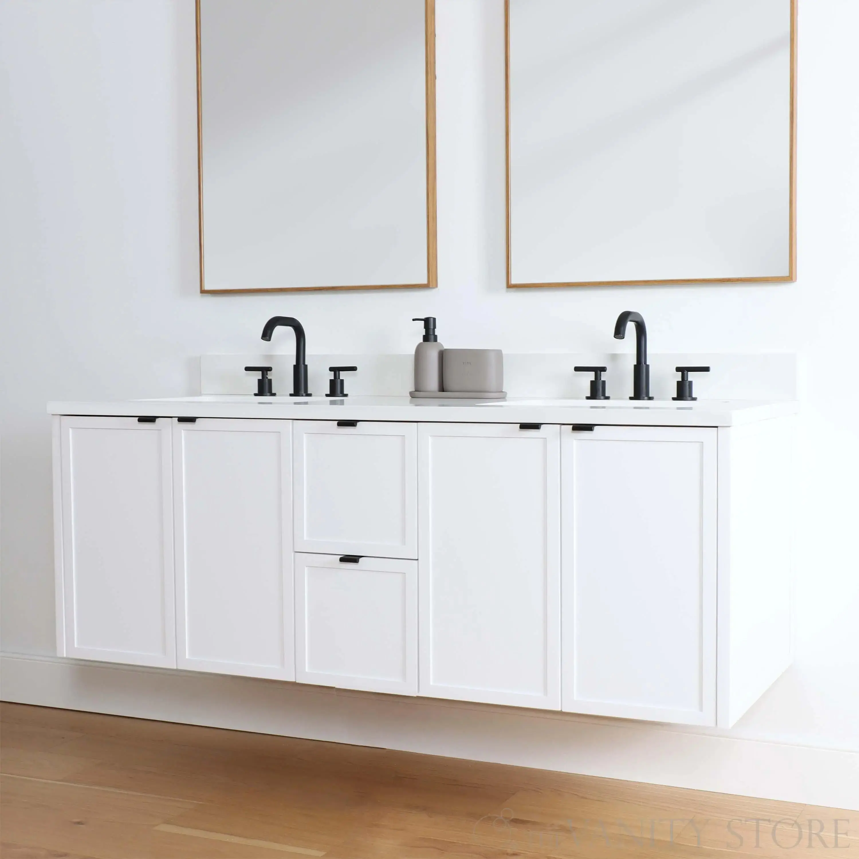 Cape Breton 60" Wall Mount Satin White Bathroom Vanity, Double Sink - Image 3
