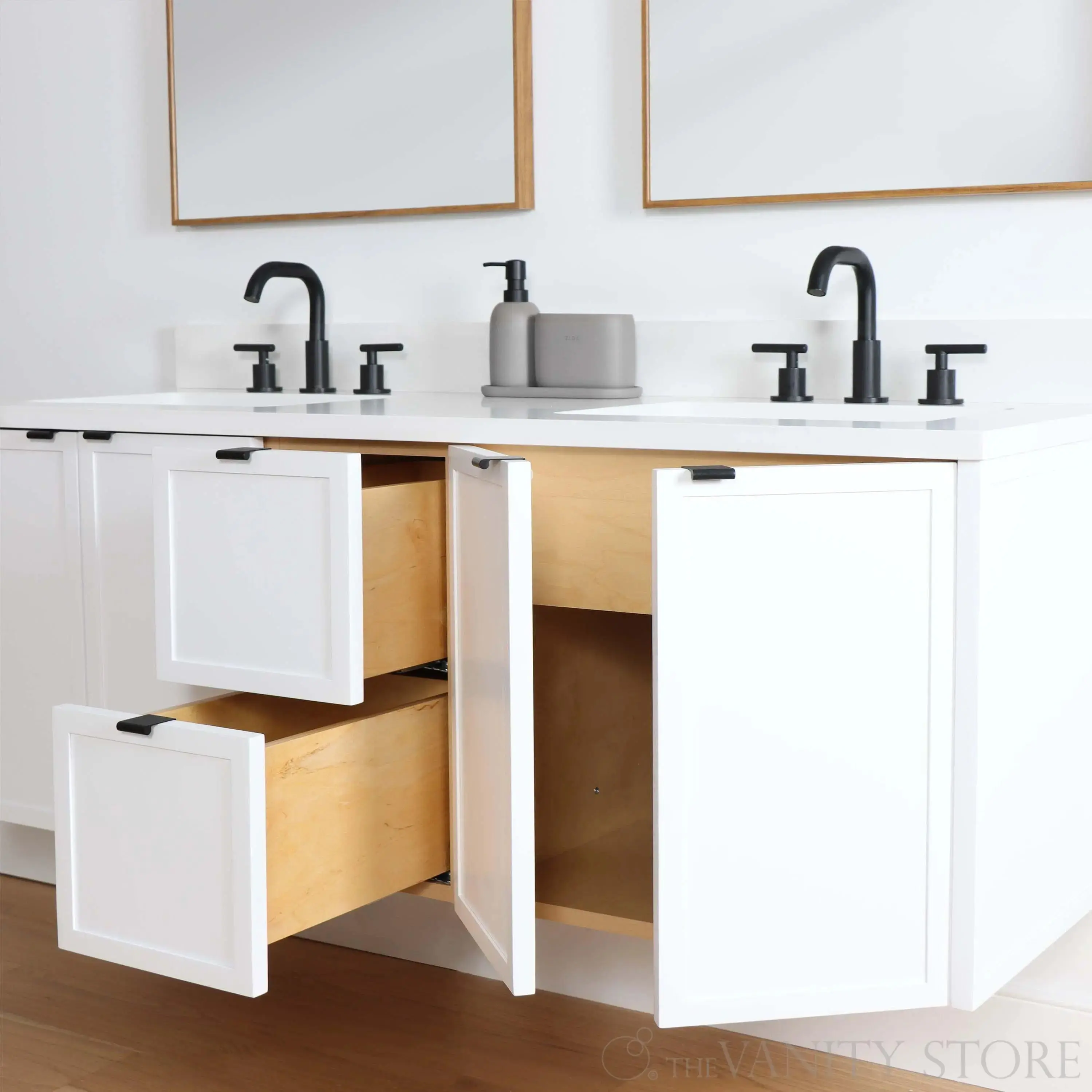 Cape Breton 60" Wall Mount Satin White Bathroom Vanity, Double Sink - Image 4