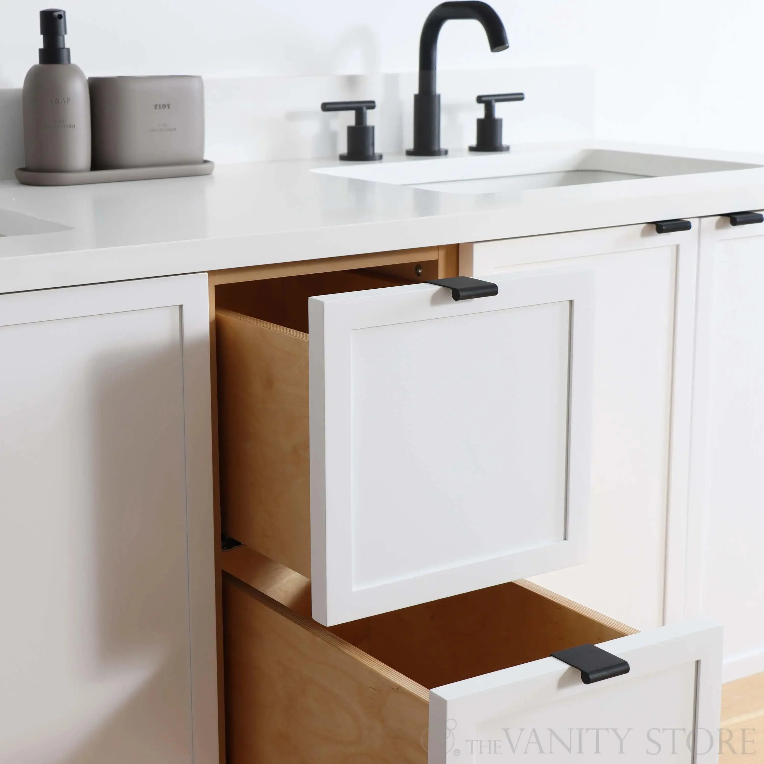 Cape Breton 60" Wall Mount Satin White Bathroom Vanity, Double Sink - Image 5