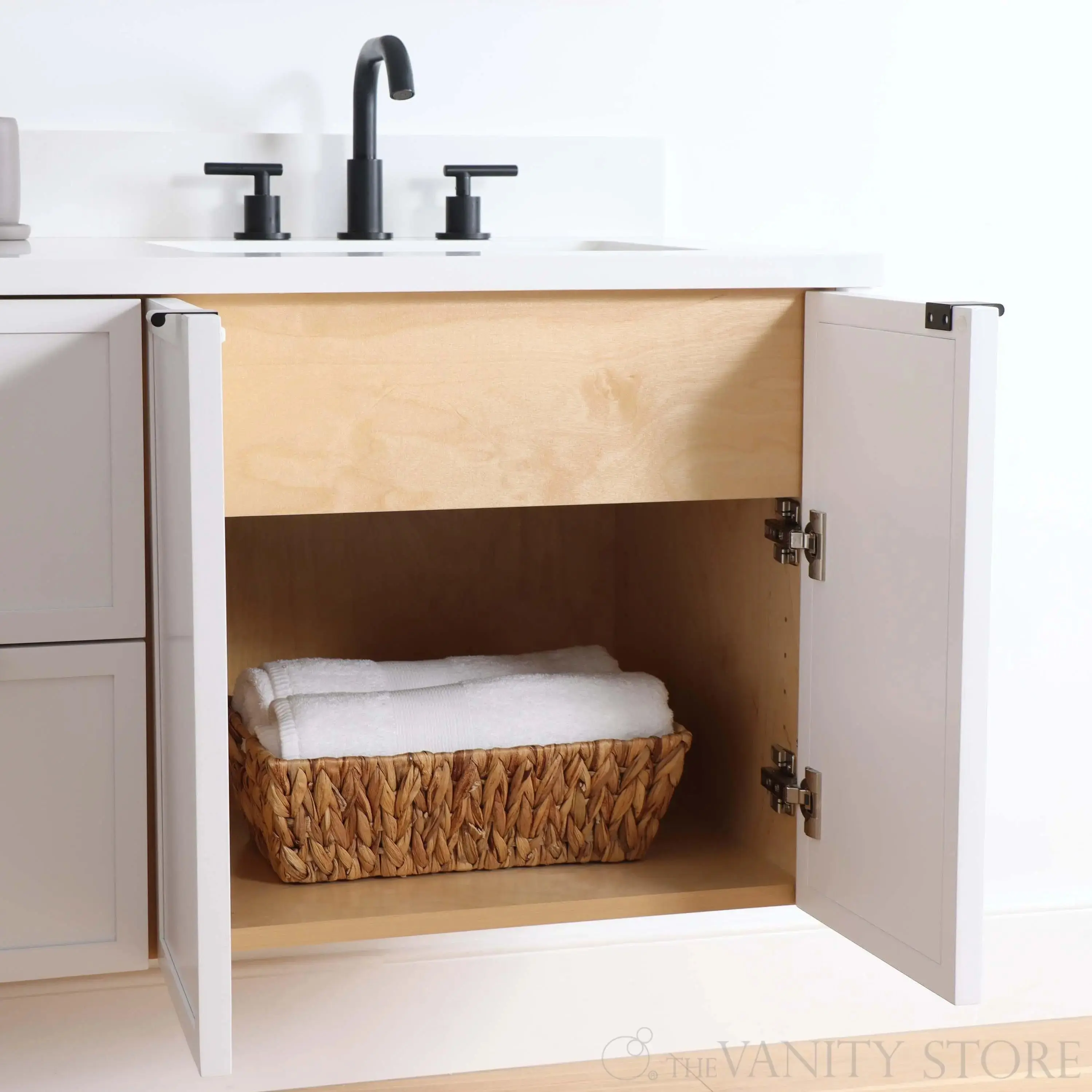 Cape Breton 60" Wall Mount Satin White Bathroom Vanity, Double Sink - Image 6