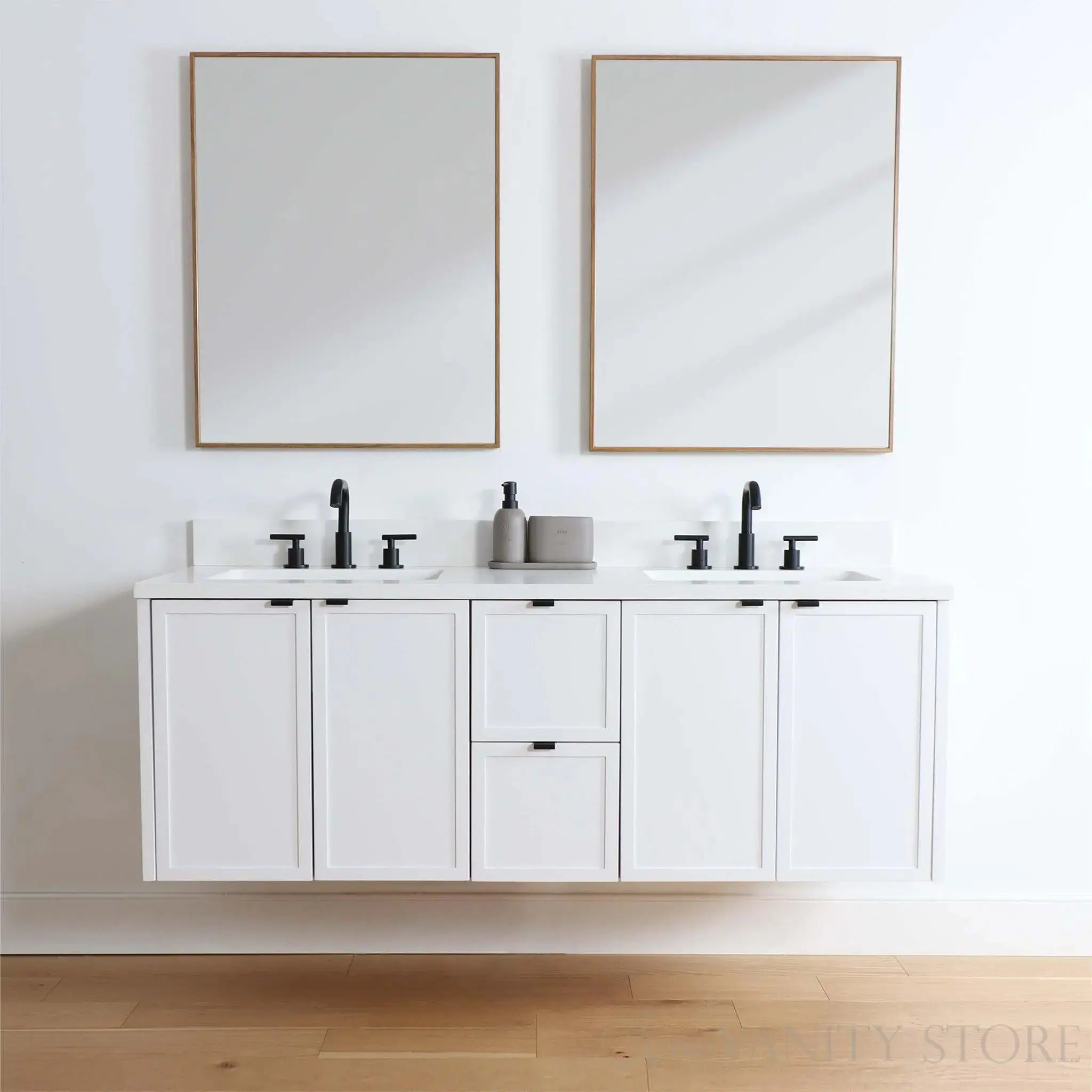 Cape Breton 60" Wall Mount Satin White Bathroom Vanity, Double Sink - Image 9