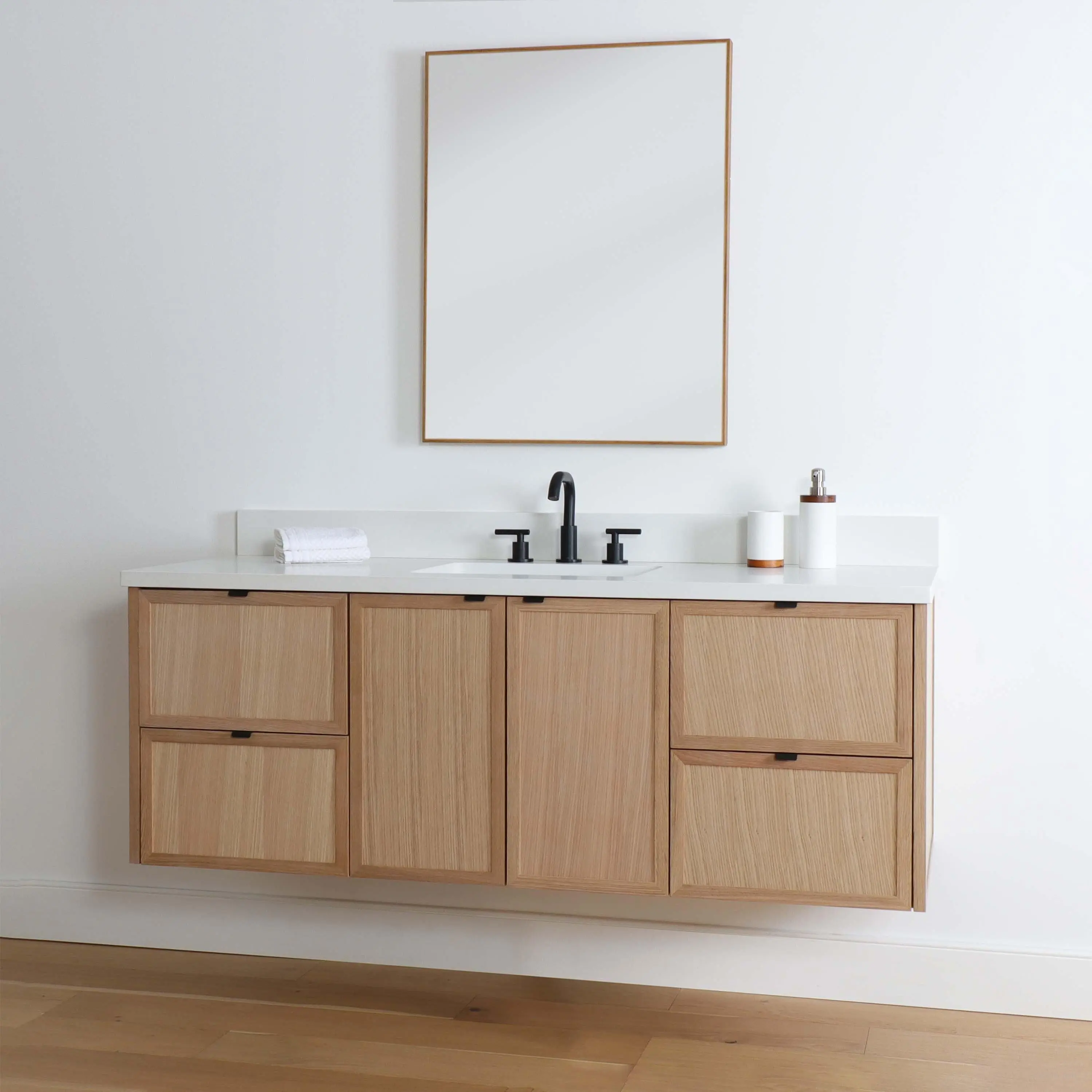 Cape Breton 60" Wall Mount White Oak Bathroom Vanity - Image 5