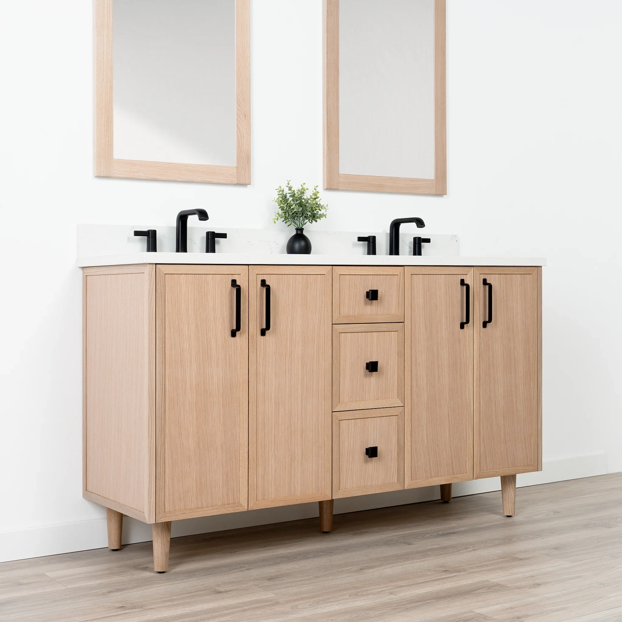 Cape Breton SLIM 60" White Oak Bathroom Vanity, Double Sink - Image 4