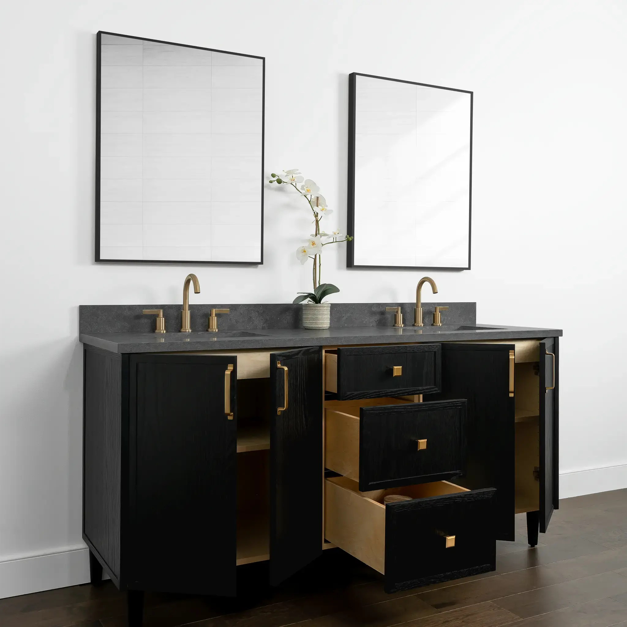Cape Breton 72" Blackened Oak Bathroom Vanity, Double Sink - Image 7