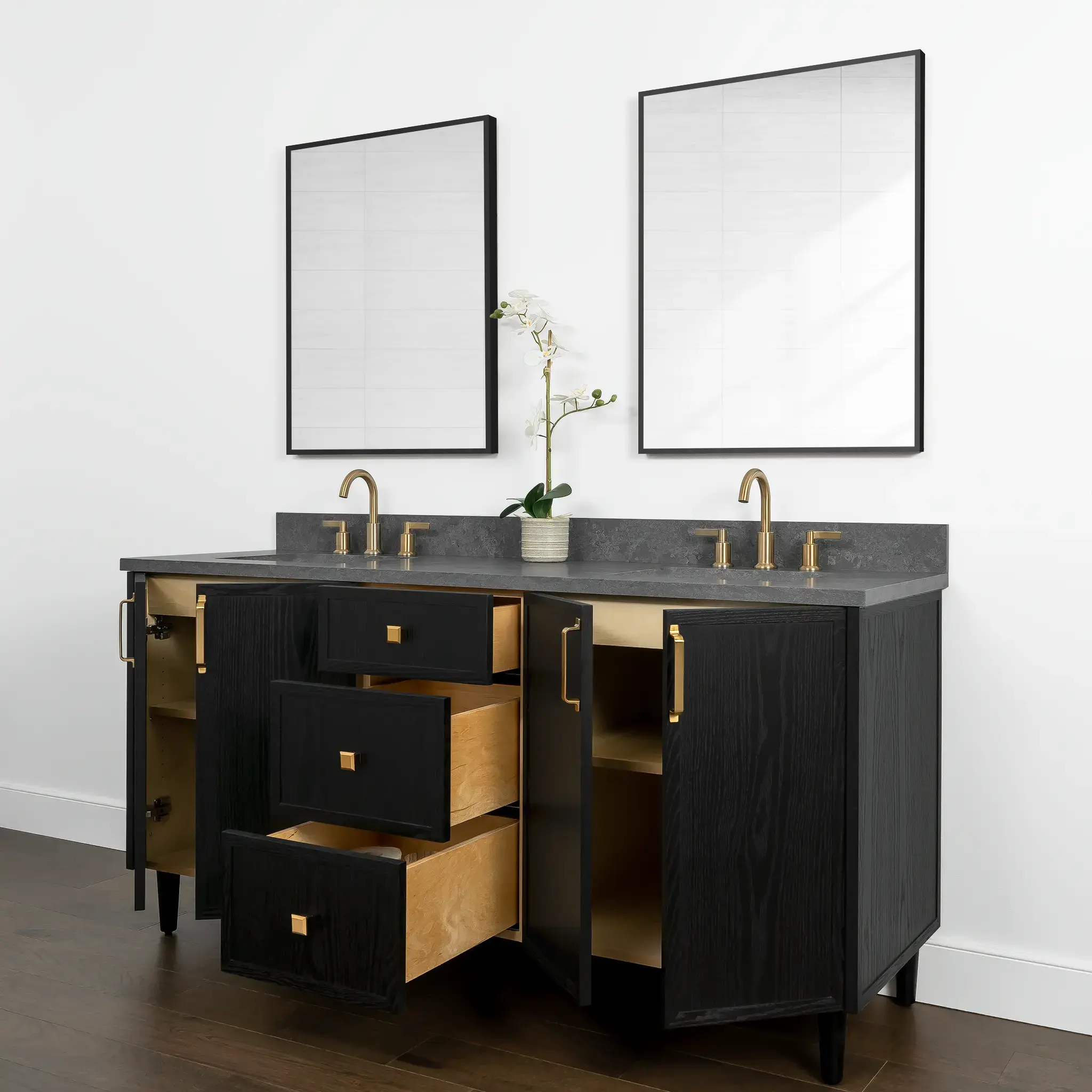 Cape Breton 72" Blackened Oak Bathroom Vanity, Double Sink - Image 9