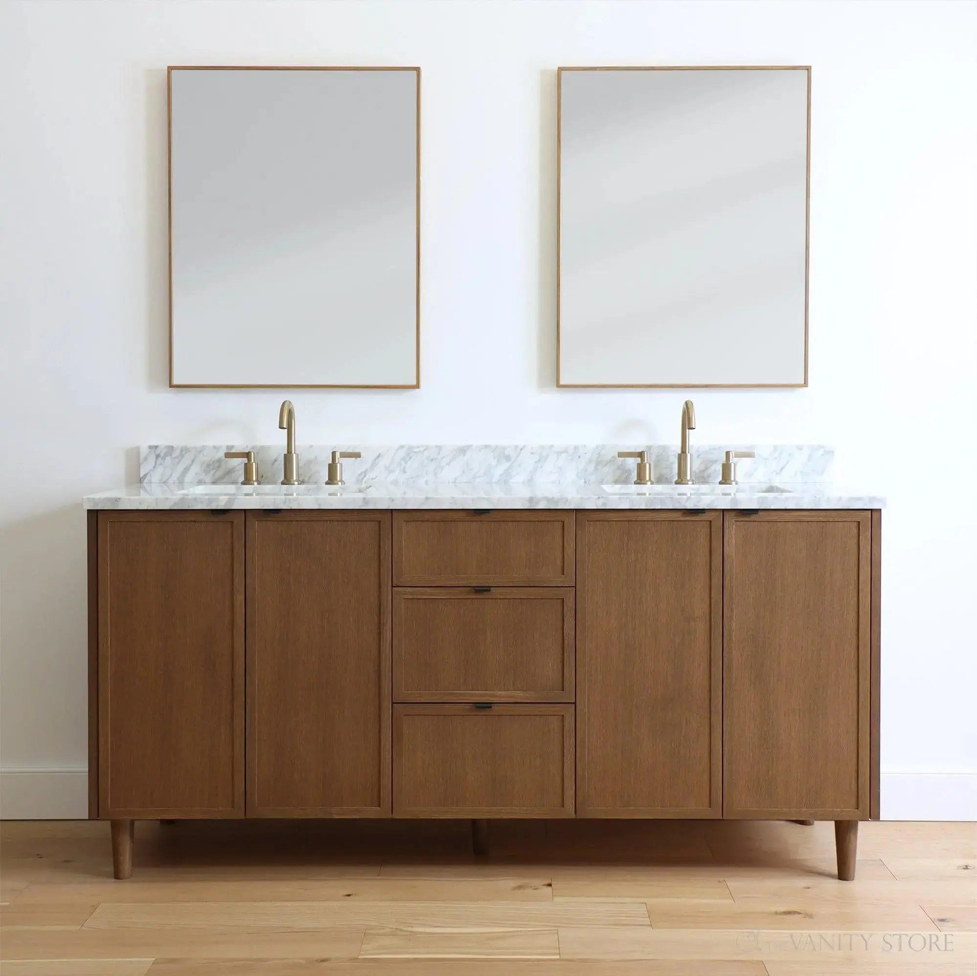 Cape Breton 72" Mid Century Oak Bathroom Vanity, Double Sink - Image 3