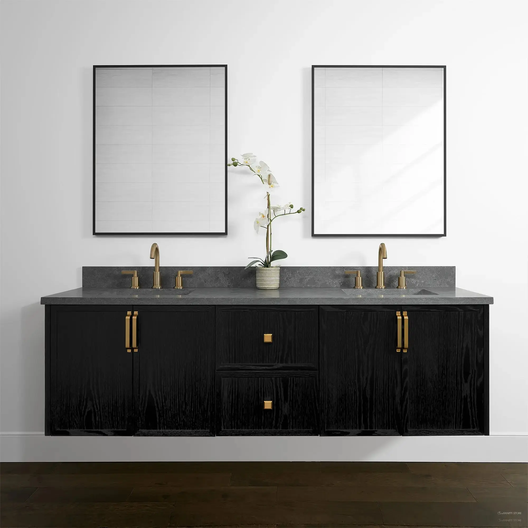 Cape Breton 72" Wall Mount Blackened Oak Bathroom Vanity, Double Sink - Image 2