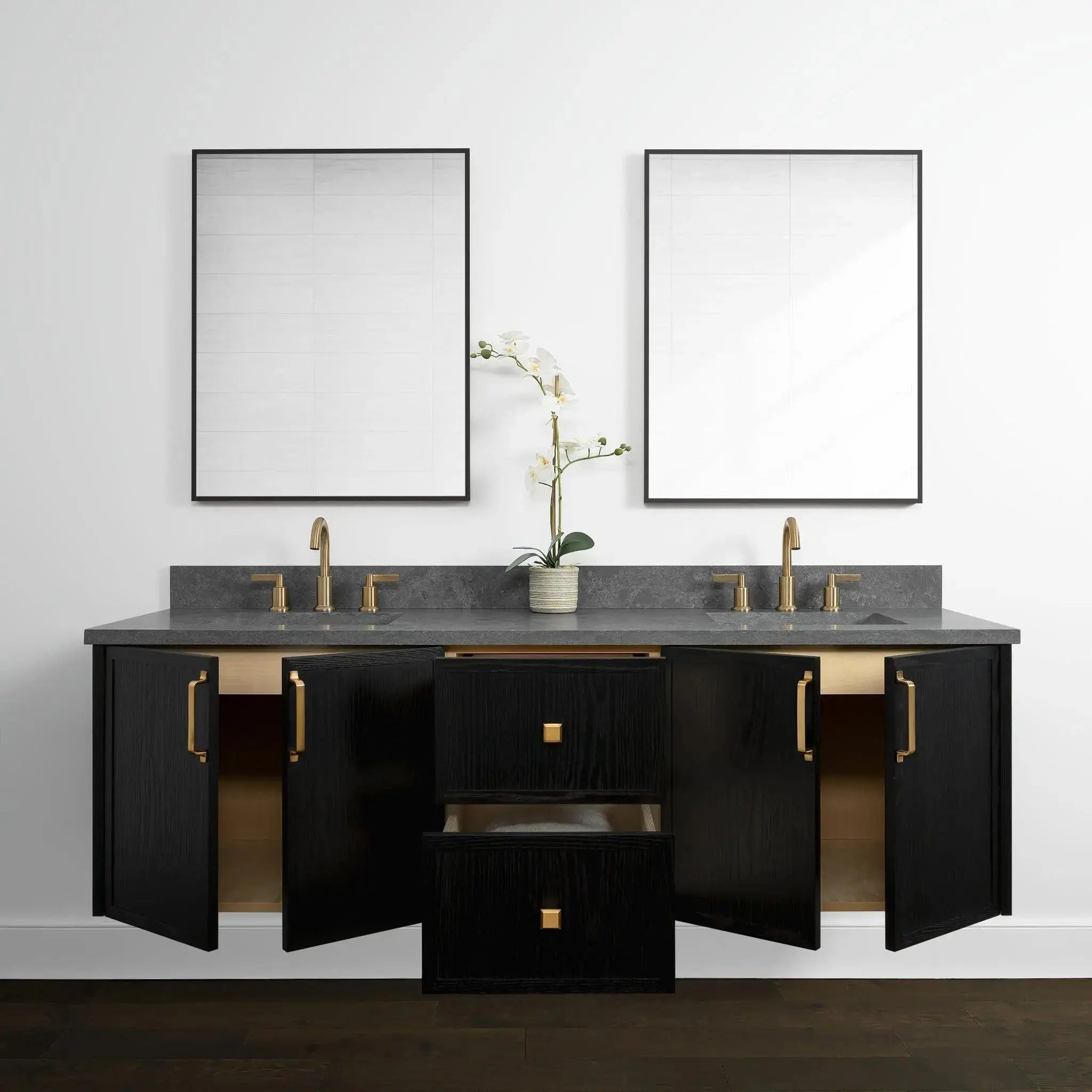 Cape Breton 72" Wall Mount Blackened Oak Bathroom Vanity, Double Sink - Image 3